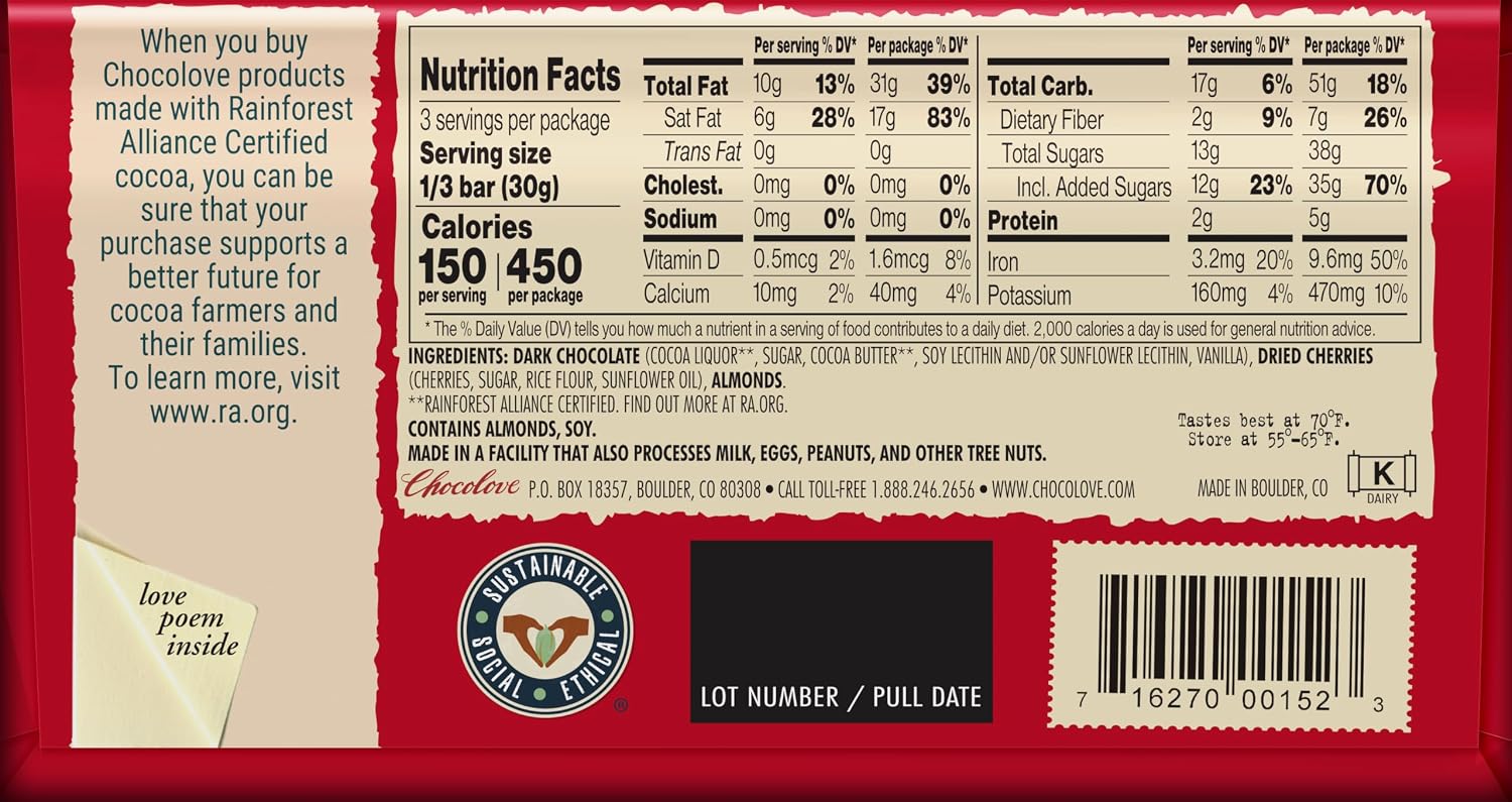 Chocolove Almonds and Sea Salt in Dark Chocolate, 3.2 oz