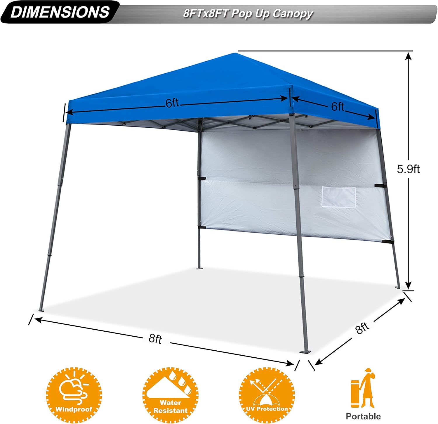 ABCCANOPY Outdoor Pop Up Canopy 10x10 Beach Camping Canopy with 1 Sun Wall, Bonus Backpack Bag, Stakes and Ropes, Sky Blue | Backpack Carry Bag, Stakes & Guy Ropes Included, Easy Setup; For Beach, Camping, Backyard