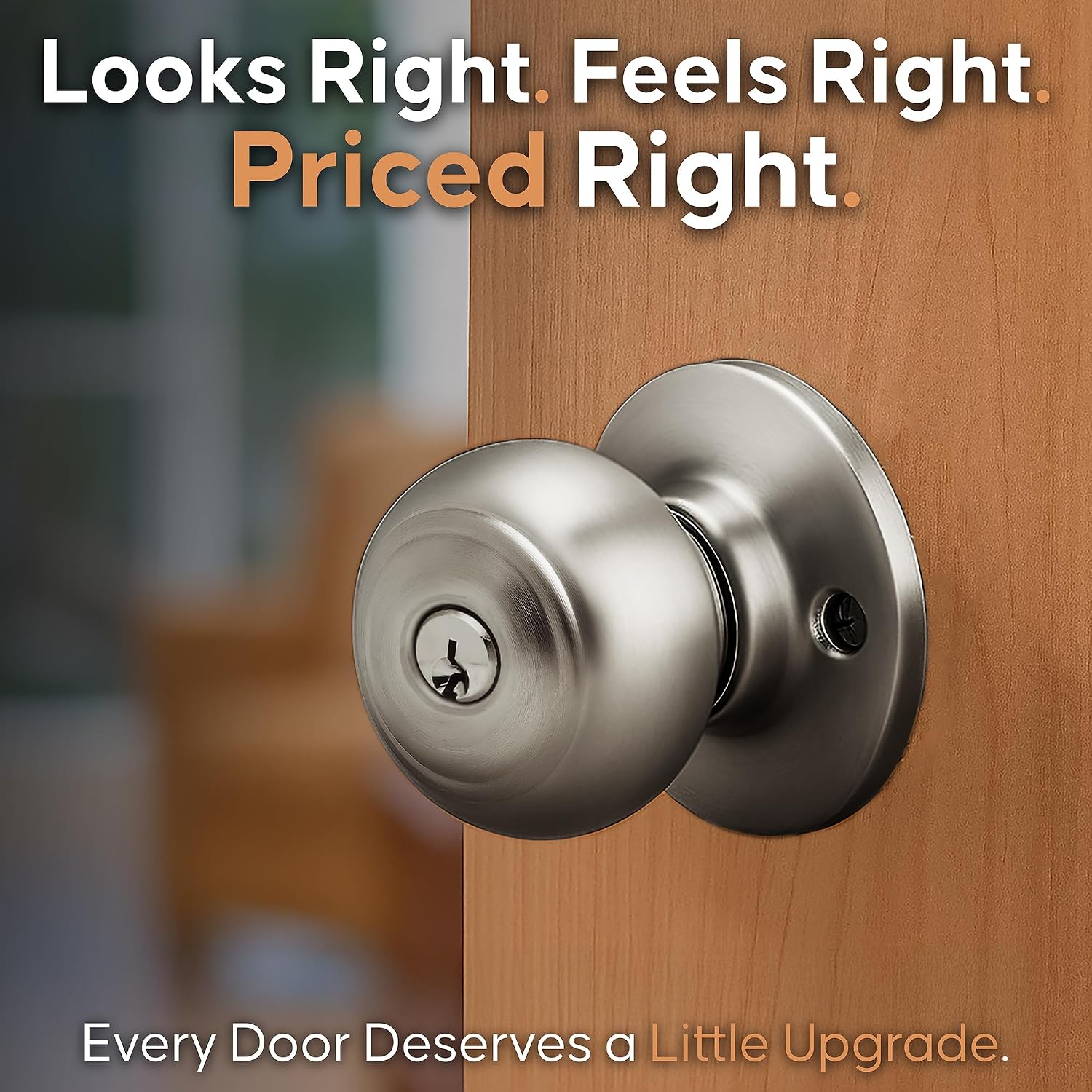 Copper Creek Colonial Privacy Interior Door Knob – ANSI Grade-3 Certified, Modern Heavy Duty Handle, Easy Install and Reversible for Bedroom, Bathroom and Closets – Satin Stainless (1 Pack)