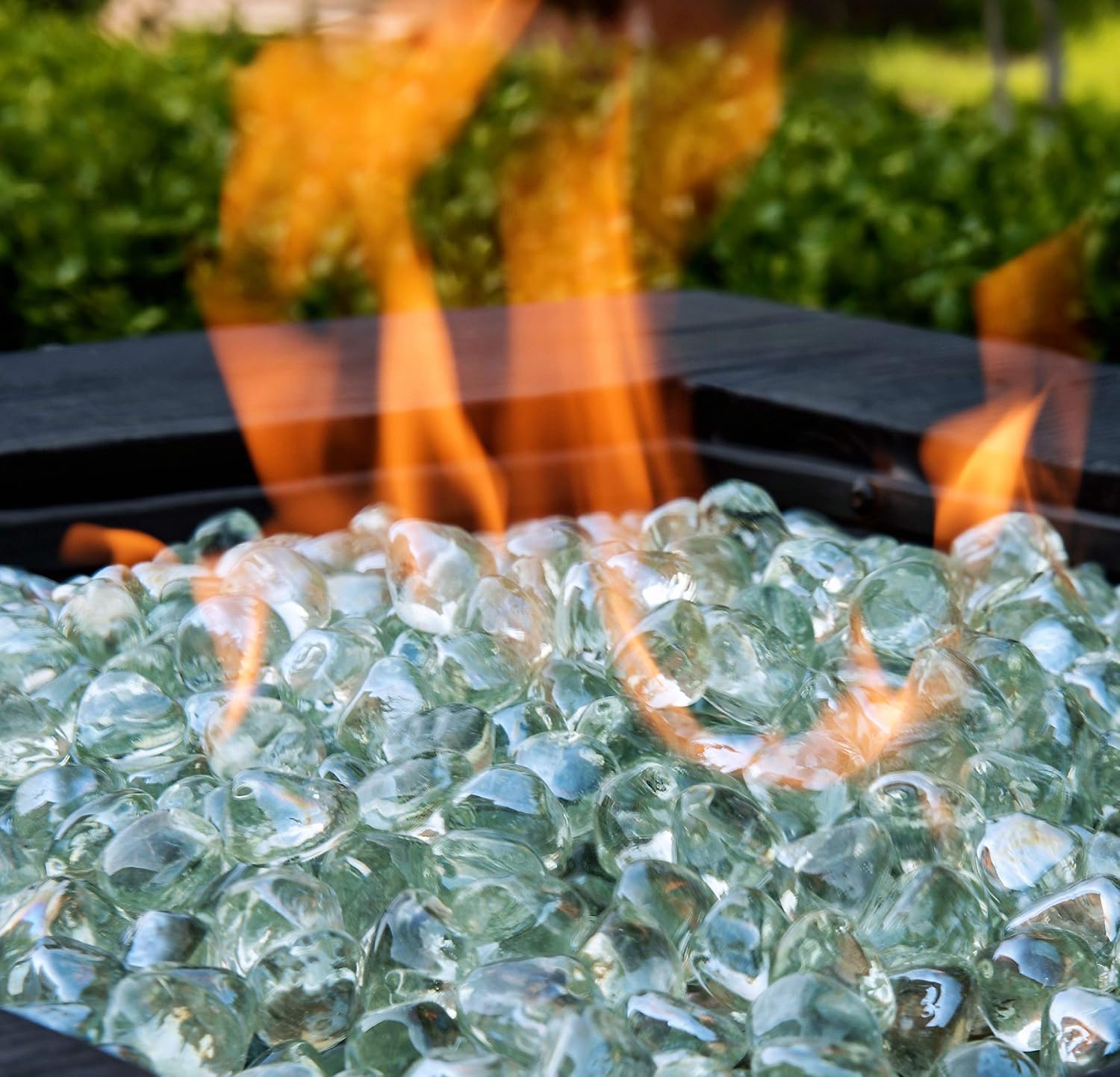 Fire Glass Diamond 1 Inch Fire Pit Glass Rocks for Propane or Gas Fire Pit （10 Pounds Margarita Azura Blue ） Gift Package