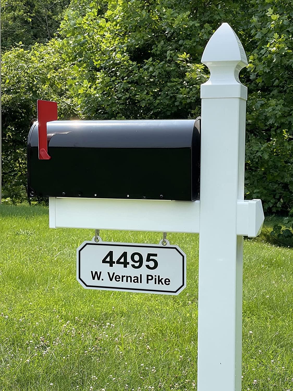 4Ever Products Loudon White Vinyl Mailbox Post System & Black Mailbox | Complete curbside combo kit features a durable metal mailbox and a custom