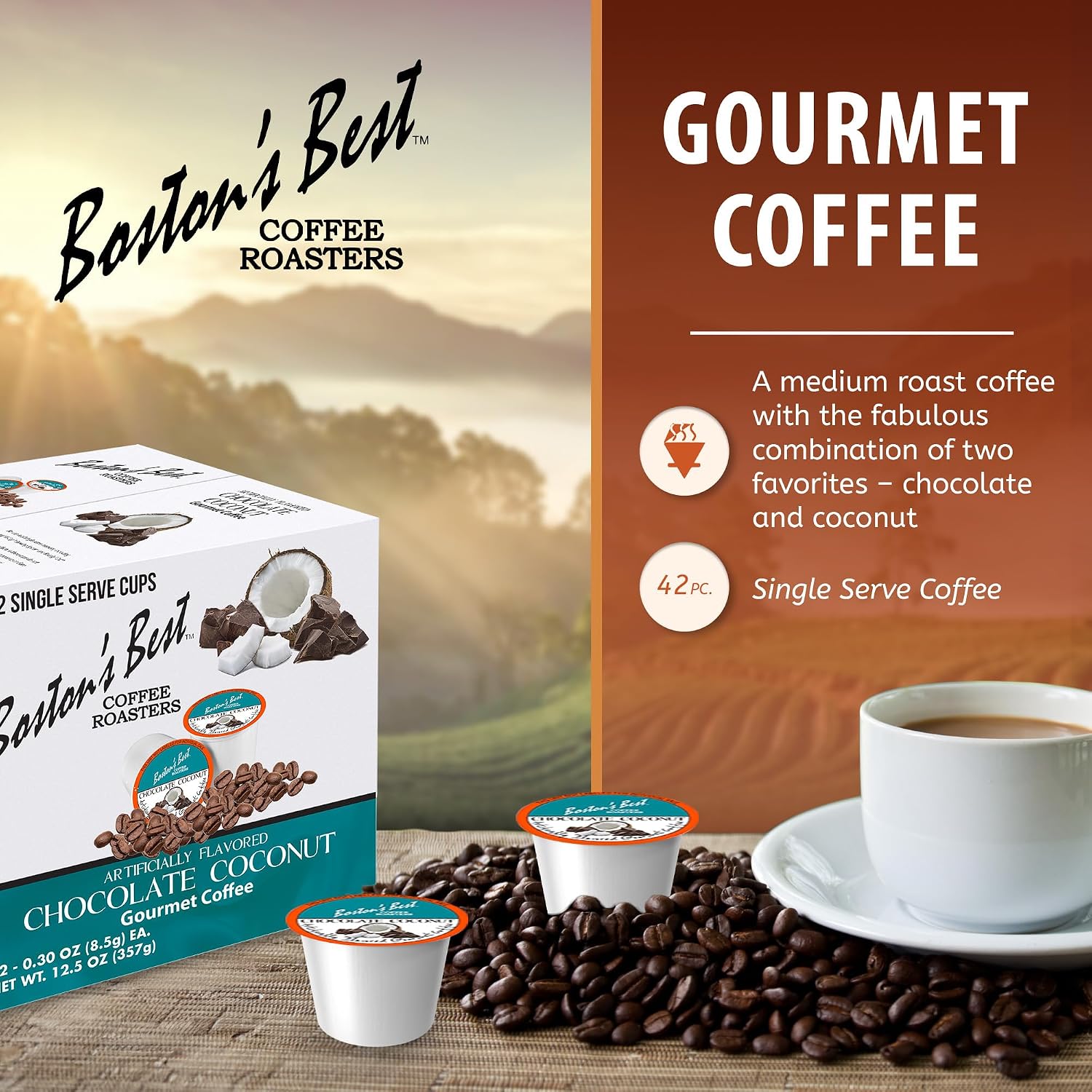 Boston’s Best - Aloha Coconut Flavored Delicious Gourmet Coffee Compatible with Keurig Coffee Maker, 1 Count (42 Single Serve Cups)