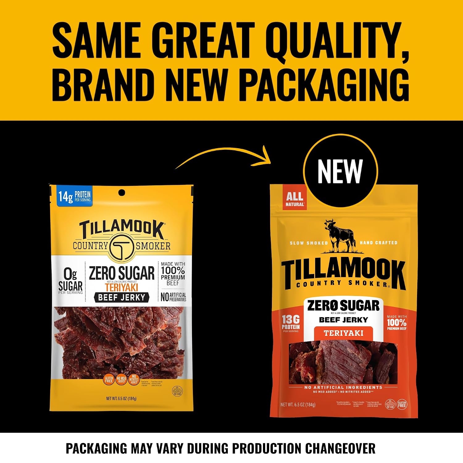 Tillamook Country Smoker Zero Sugar Original Beef Jerky Sticks, 6.5 Oz, 14g Protein, Real Hardwood Slow-Smoked, High Protein, Low Carb Meat Snacks, Keto-Friendly, 0g Sugar & Total Carbs