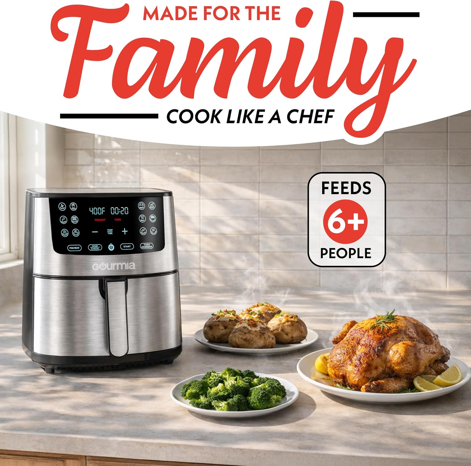Gourmia Air Fryer Oven Digital Display 8 Quart Large AirFryer Cooker 12 Touch Cooking Presets