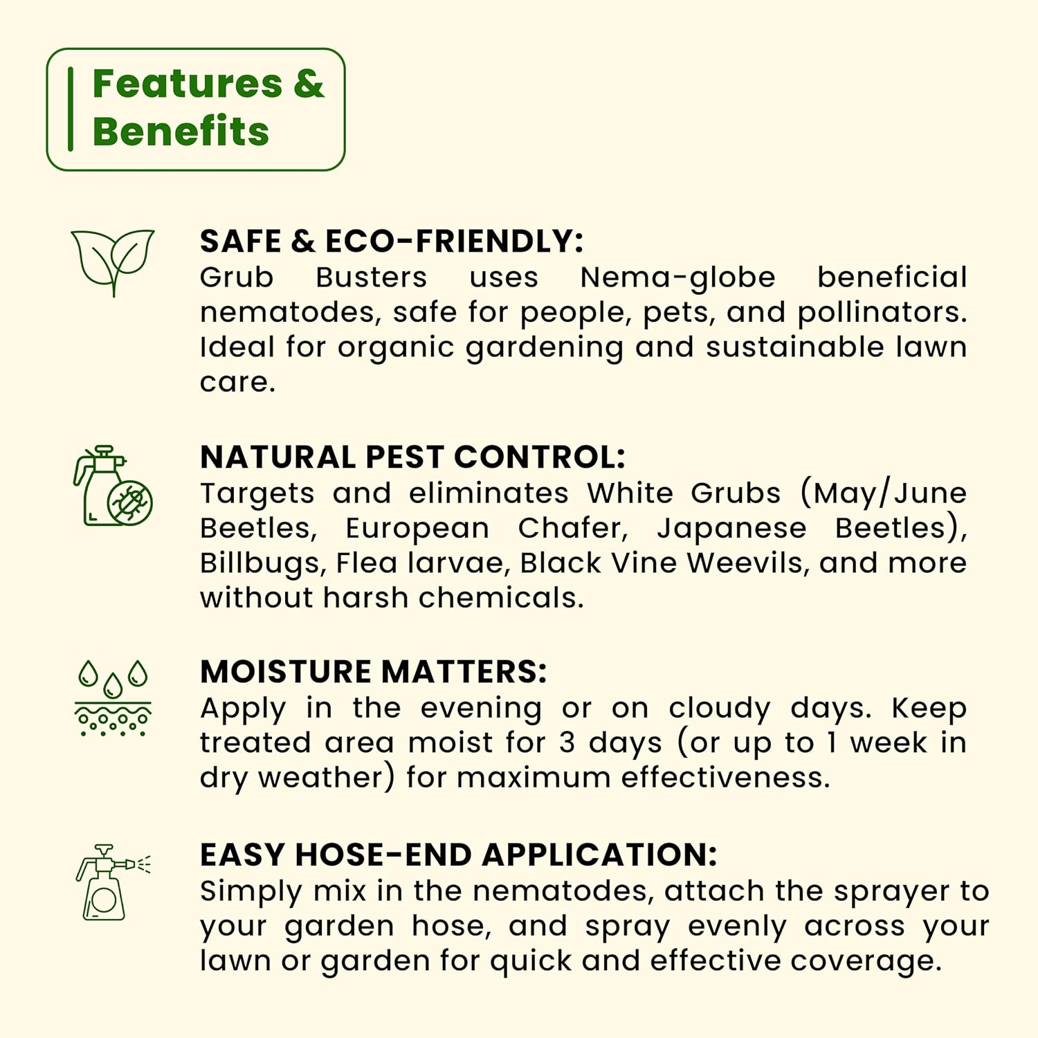The Environmental Factor Grub Busters Beneficial Nematodes for Lawn & Garden – Natural Treatment for White Grubs, Japanese Beetles, Billbugs, Chafer