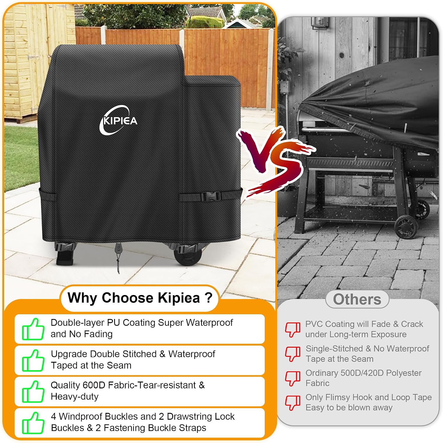 600D Vertical Smoker Cover for Pit Boss 3/4 / 5/7 Series, Waterproof Pellet Grill Cover, 73550, UV Resistant, No Tear, No Fading