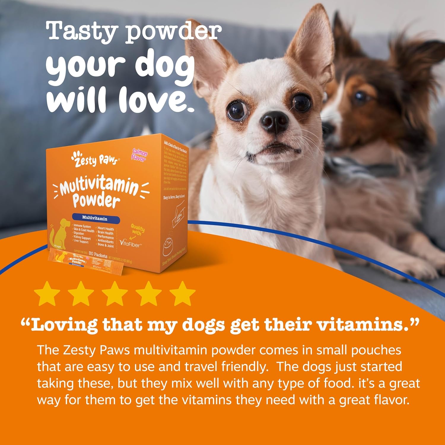 Zesty Paws Dog Multivitamin, Chewable Dog Vitamins and Supplements for Hip & Joints, Skin & Coat, Omega 3 Fish Oil for Dogs- Senior & Puppy Multivitamin- Chicken- 90ct