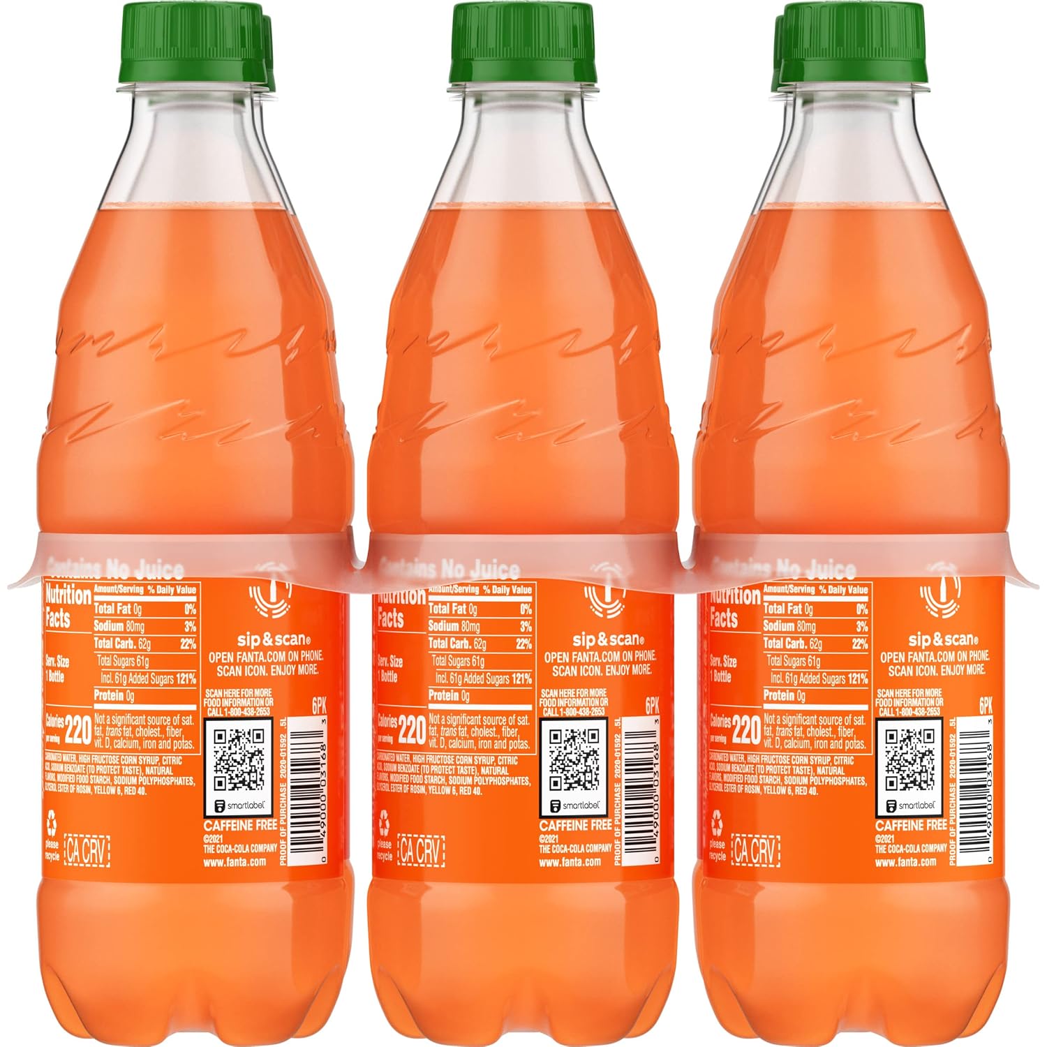 Fanta Orange Soda Soft Drink Bottles, 16.9 fl oz, 6 Pack