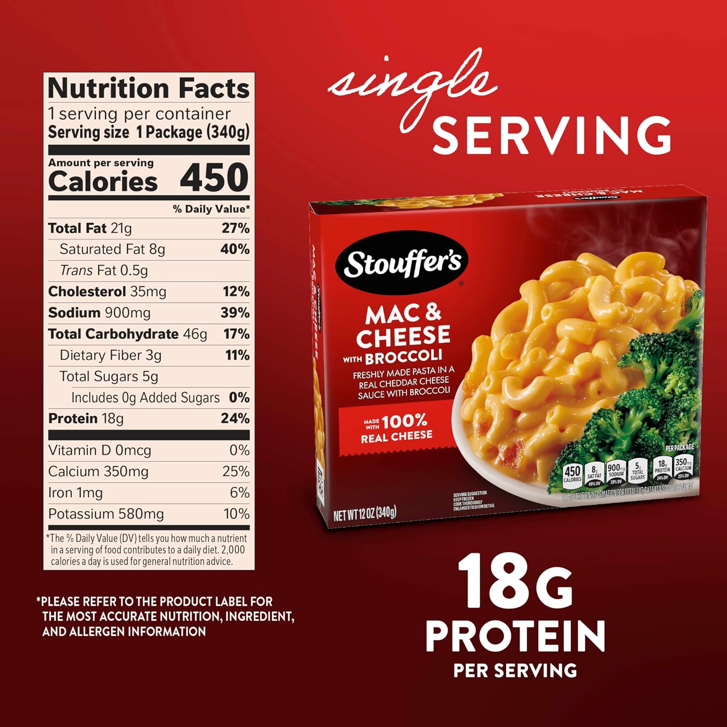 Stouffer's Macaroni & Cheese with Broccoli, Single Serve Frozen Meal
