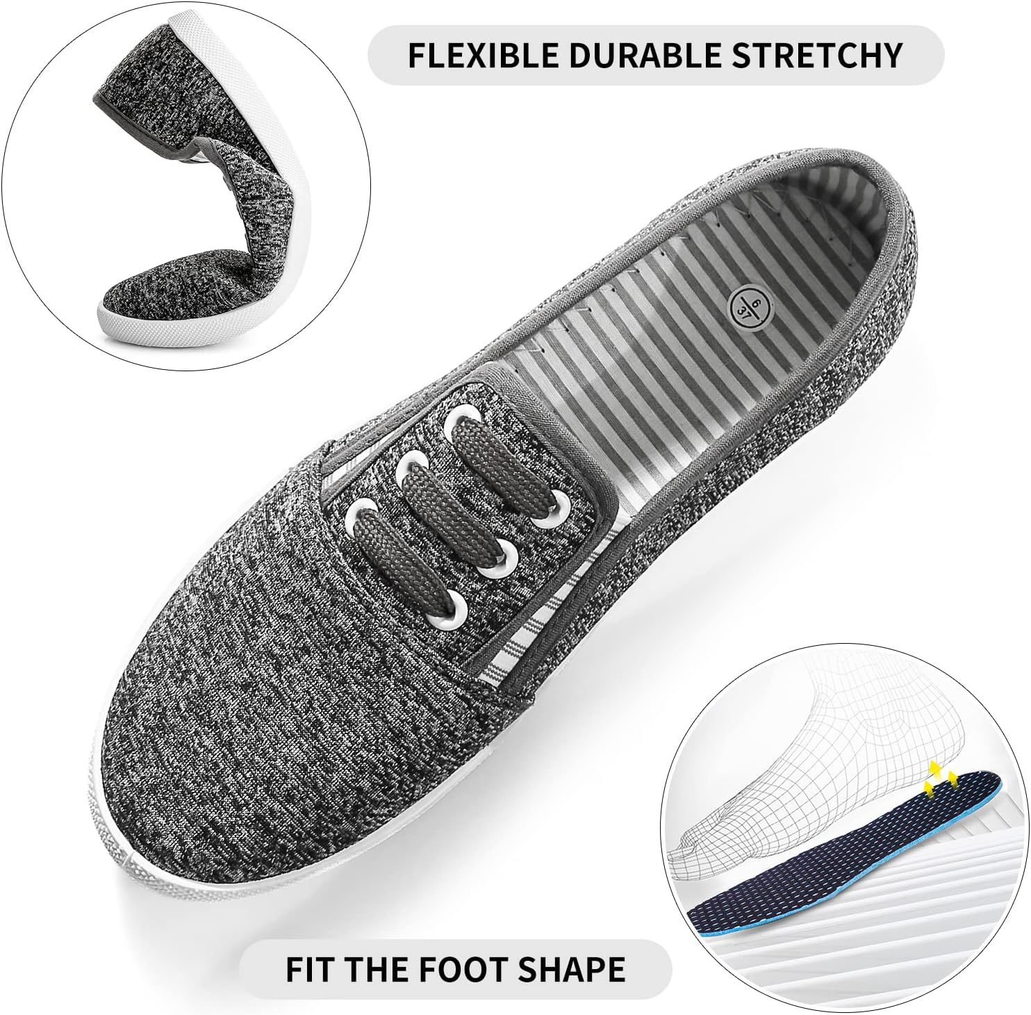 kufeiti Women's Canvas Slip On Shoes Sneakers for Women Fashion Comfortable White Black Elastic Sneakers for Women