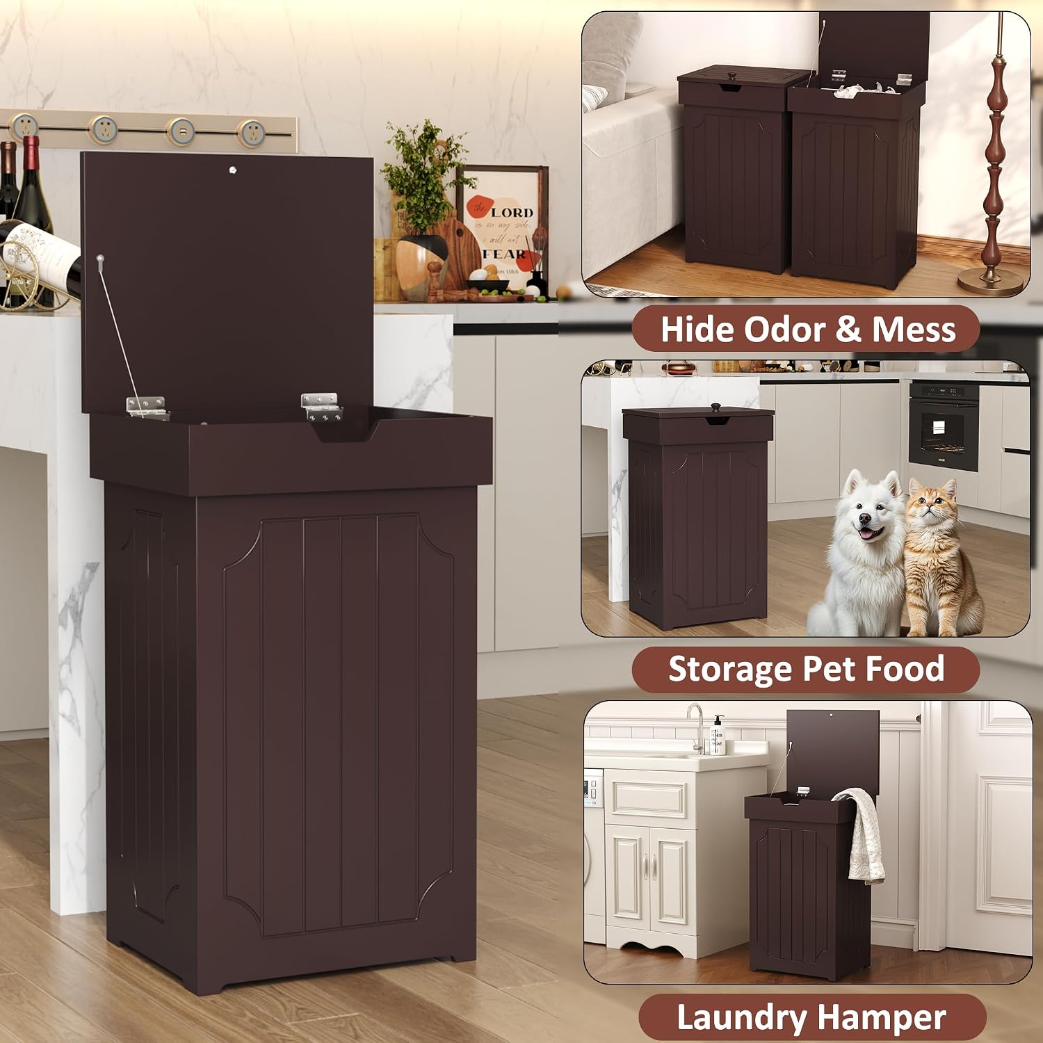 Function Home Trash Can Cabinet, 13 Gallon Kitchen Garbage Can, Wood Recycling Trash Bin, Freestanding Dog Proof Trash Can, Farmhouse Trash Cabinet with Lid for Home Kitchen Bathroom, Yellow