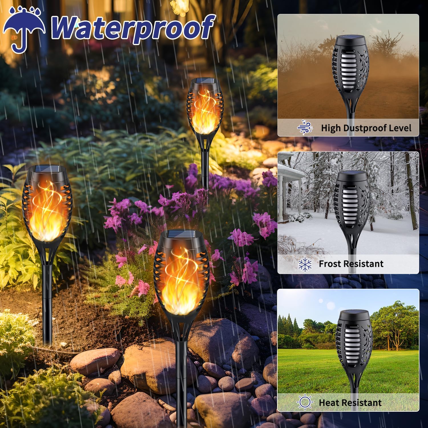 KYEKIO 12Pack Solar Torch Light with Flickering Flame for Halloween Decor