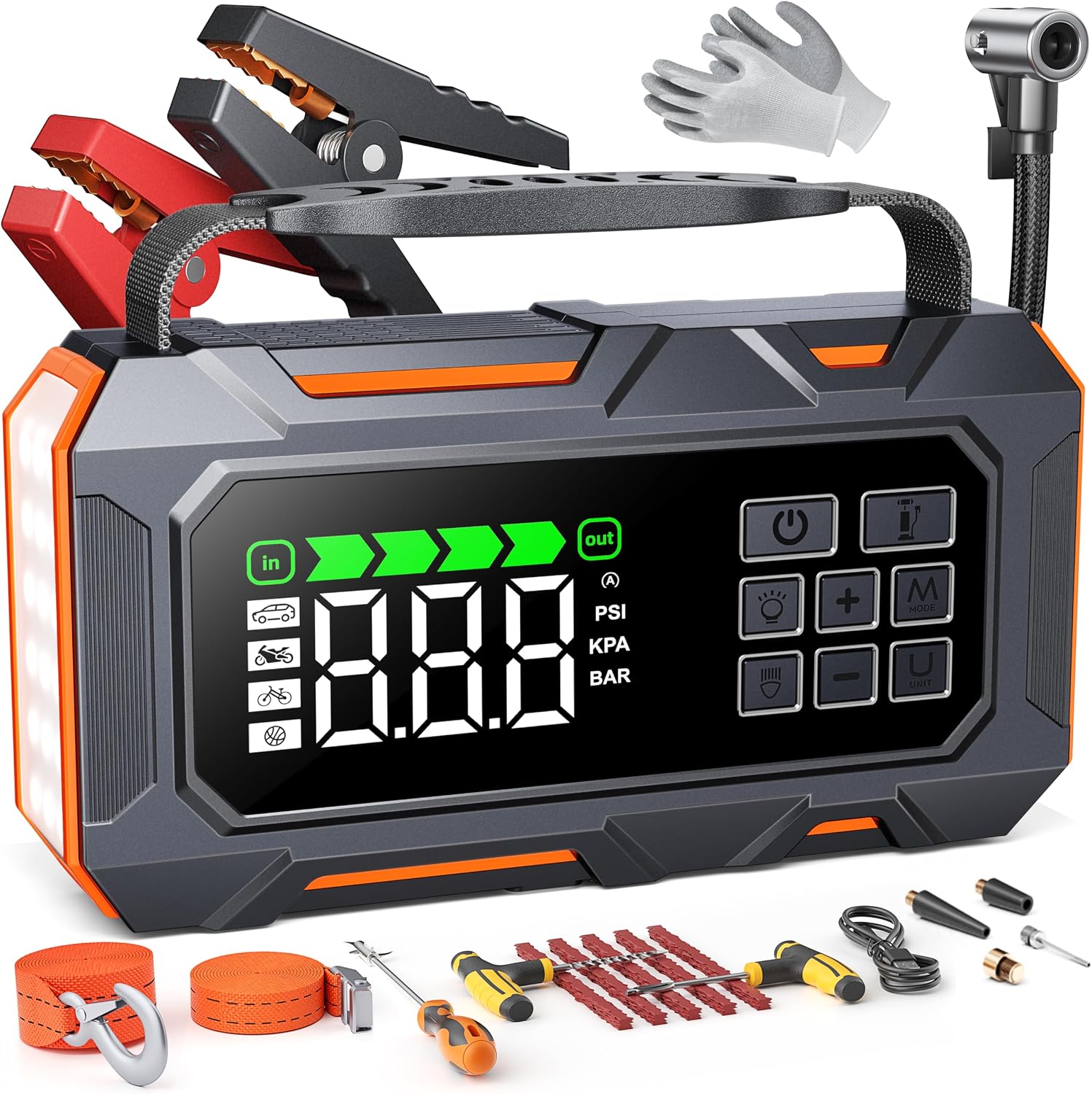 TREKURE 16-in-1 8000A Car Battery Jump Starter with Air Compressor 160PSI, Jump Starter Jump Box (All Gas 12L Diesel) with Portable Jumper Cables