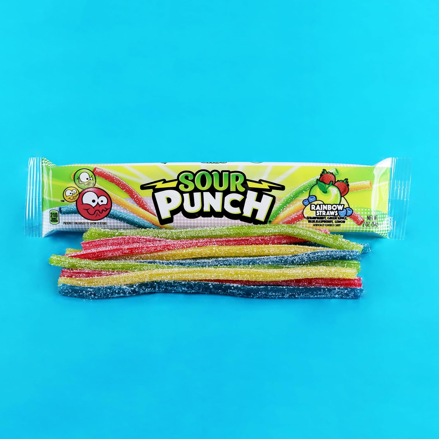 Sour Punch Straws, Rainbow Fruit Flavors, Chewy Sweet & Sour Candy, 2oz Tray (24 Pack)