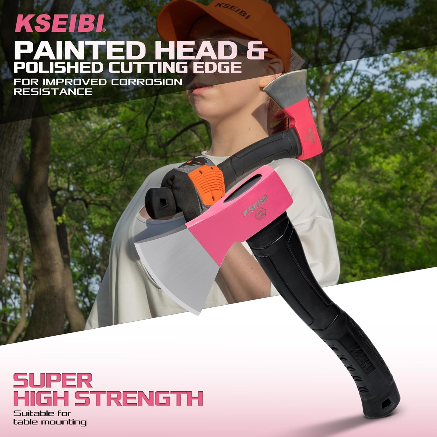 KSEIBI Wood Axe, Small Outdoor Camp Hatchet for Splitting and Kindling Wood