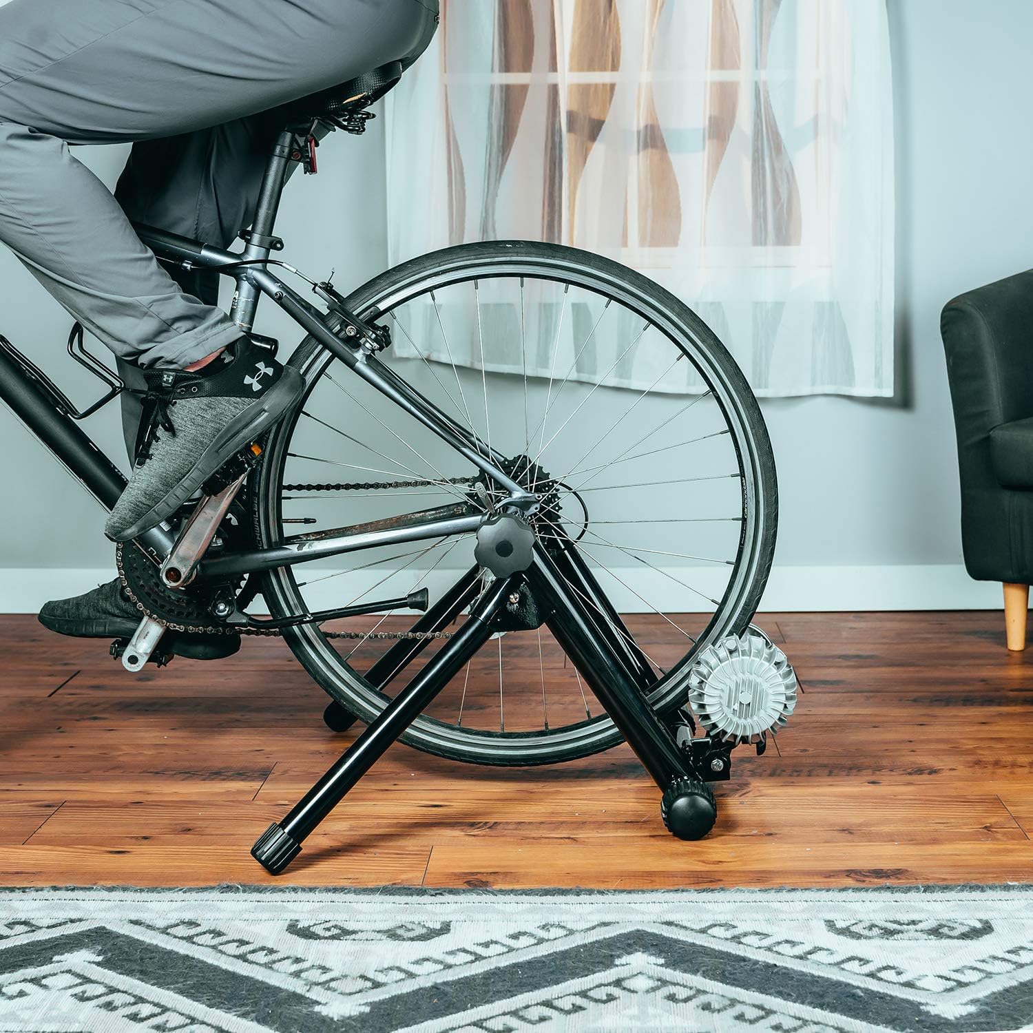 Fluid Bike Trainer Stand for Indoor Riding – Portable Foldable Stainless Steel Trainer, Noise Reduction, Progressive Resistance