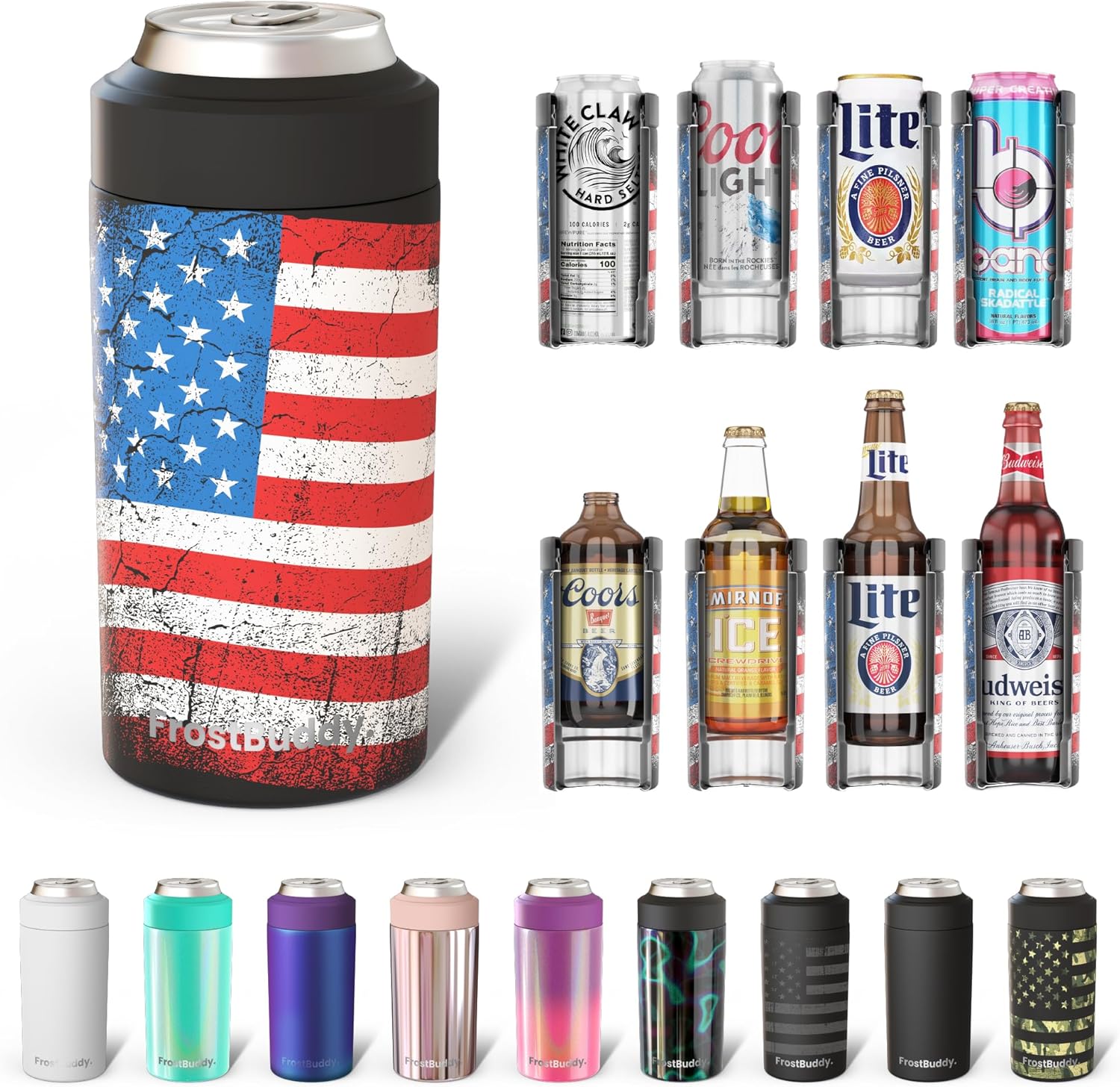Frost Buddy Universal Can Cooler - Fits Slim Cans, 12 & 16oz (MatteBlack)