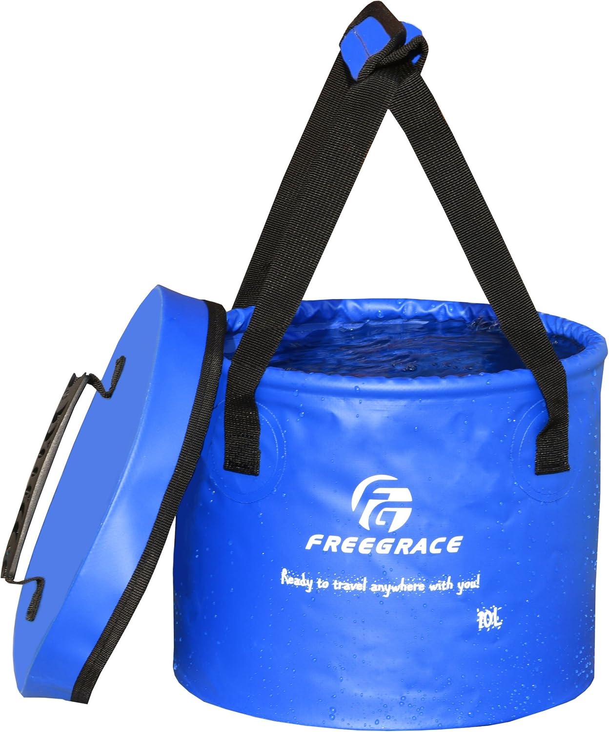 Freegrace Collapsible Bucket with Mesh Tool Pocket - 10L, 16L & 23L Portable Folding Water Container - Heavy Duty 500D Tarpaulin, BPA-Free Wash Basin for Camping, Fishing, RV, and Car Washing