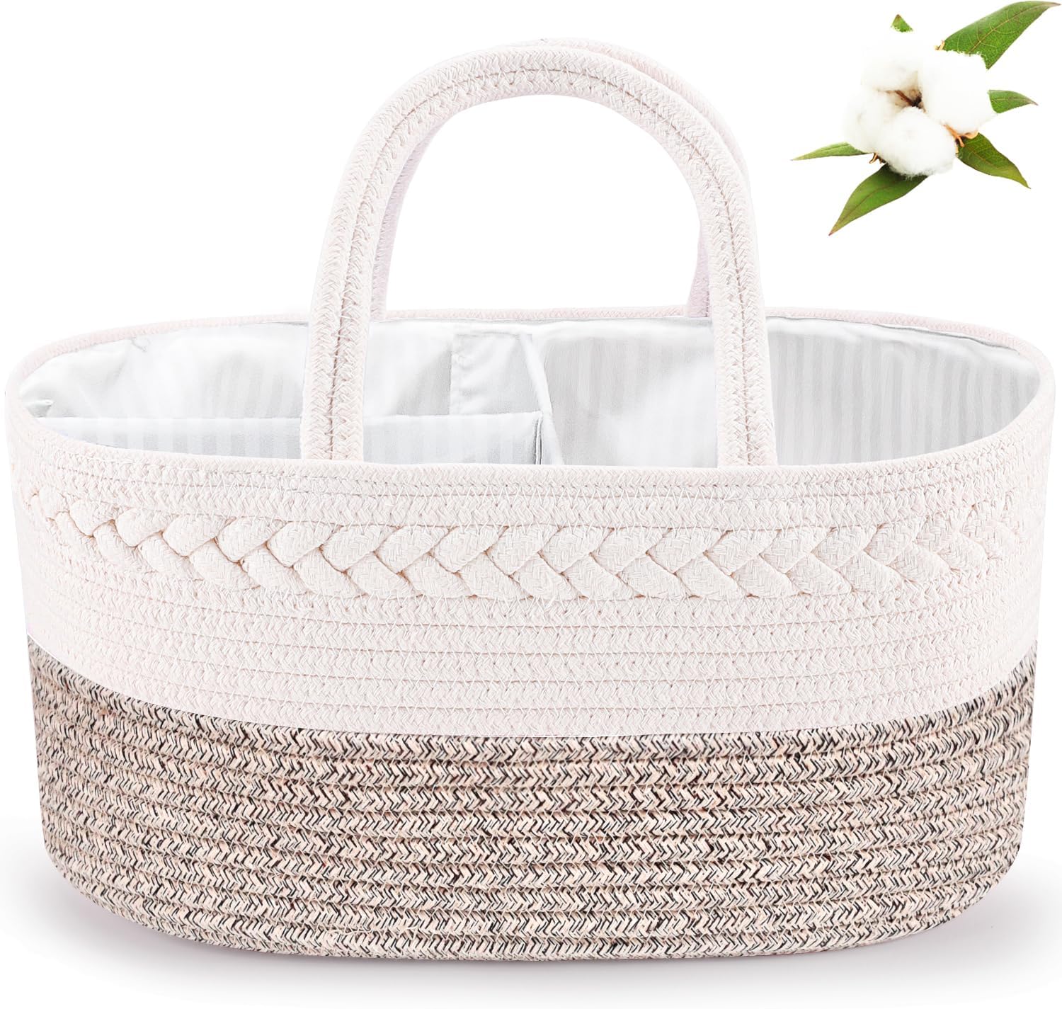 ABenkle Baby Diaper Caddy, Nursery Storage Bin and Car Organizer for Diapers and Baby Wipes, Cotton Rope Diaper Basket Caddy