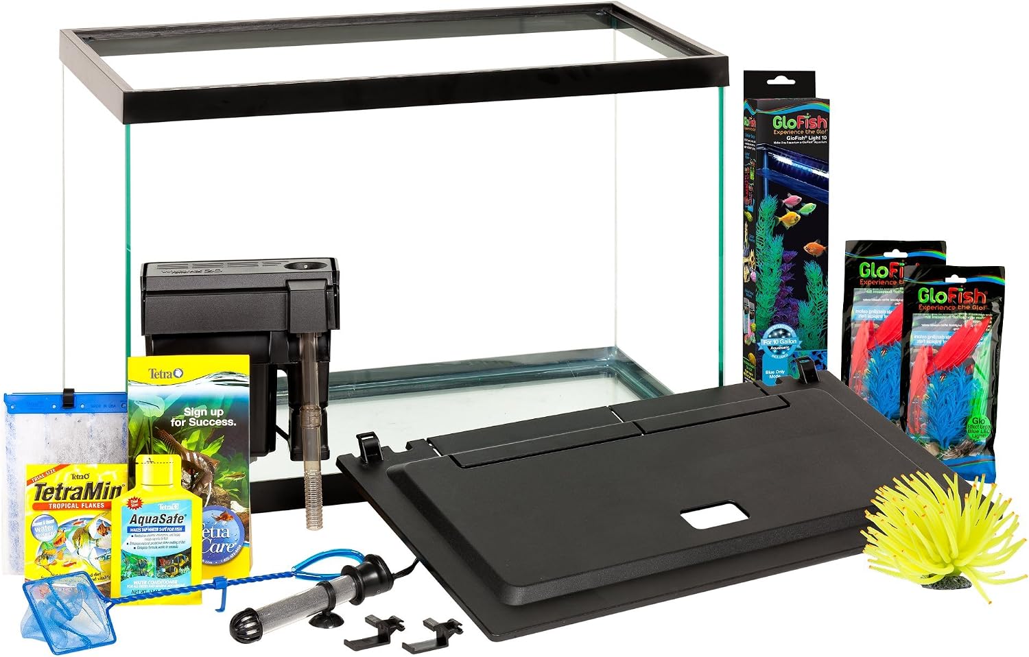 GloFish Crescent aquarium Kit 3 Gallons, Includes Hidden Blue LED Light And Internal Filter