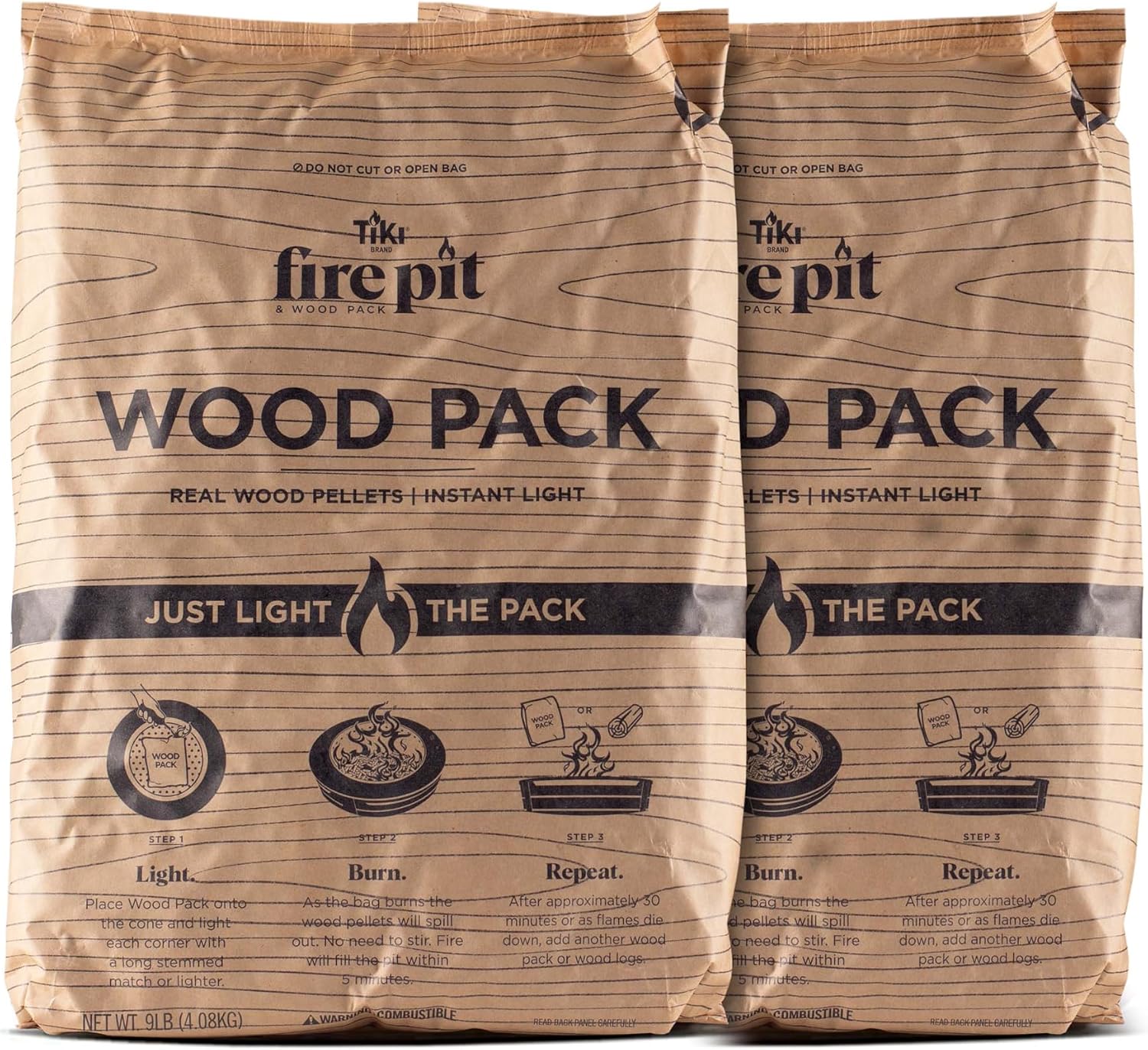 TIKI Wood Pellet Pack – 4-Pack Wood Pellets for Smokeless Fire Pits, Easy-to-Use Fire Pit Fuel for Outdoor Heating & Camping