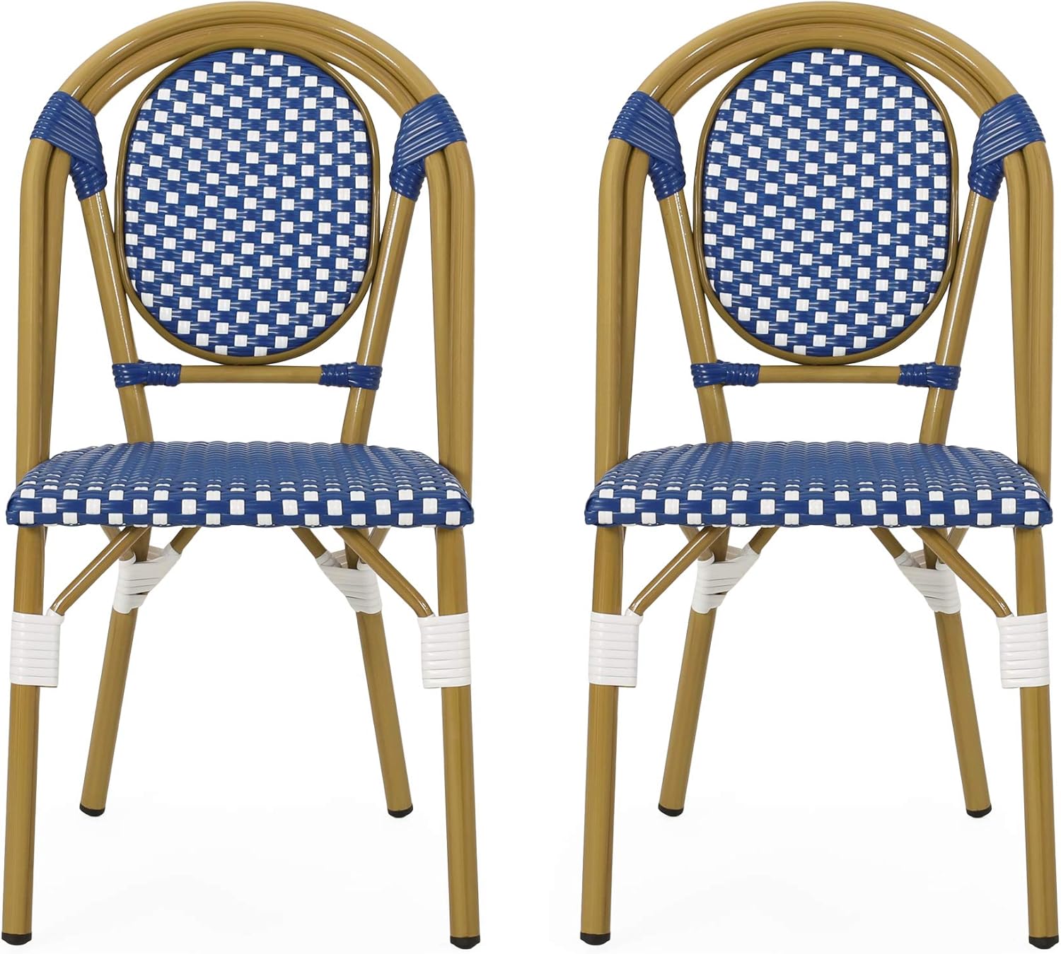 Christopher Knight Home Anastasia Outdoor French Bistro Chair (Set of 2), Black + White + Bamboo Print Finish