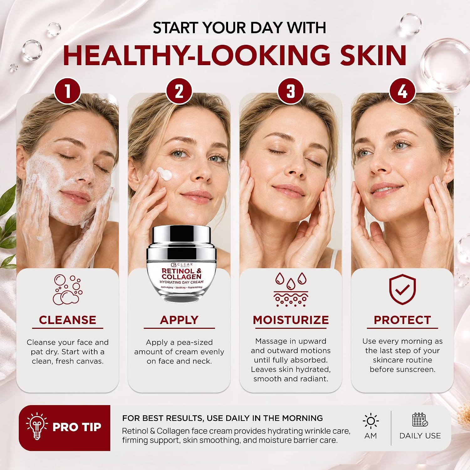 Clear Beauty 24K Gold & Collagen Day Cream Face Moisturizer – Dermatologist Tested, Anti Aging Korean Skin Care – Anti Wrinkle