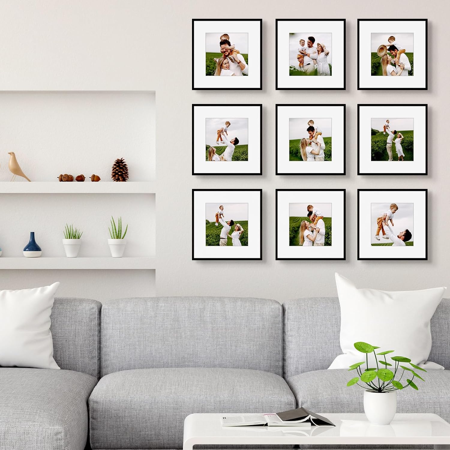 Golden State Art 3 Pack 12x12 Black Aluminum Frames, Real Glass Fronts