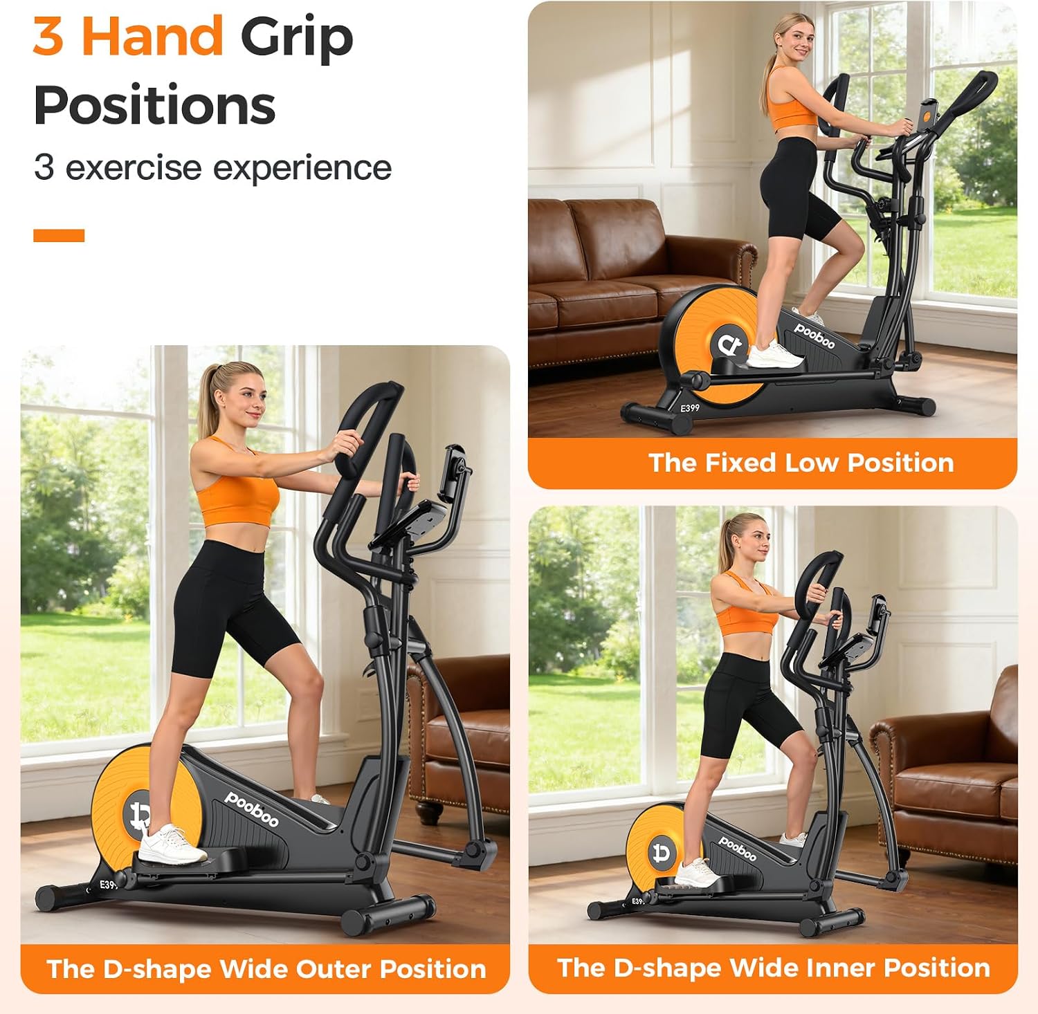 pooboo Elliptical Machine, Elliptical Exercise Machine with 16-Level Resistance&Quiet Magnetic Driving System, Elliptical Machine for Home with LCD Monitor&15.5-17IN Stride, 350LBS Weight Capacity