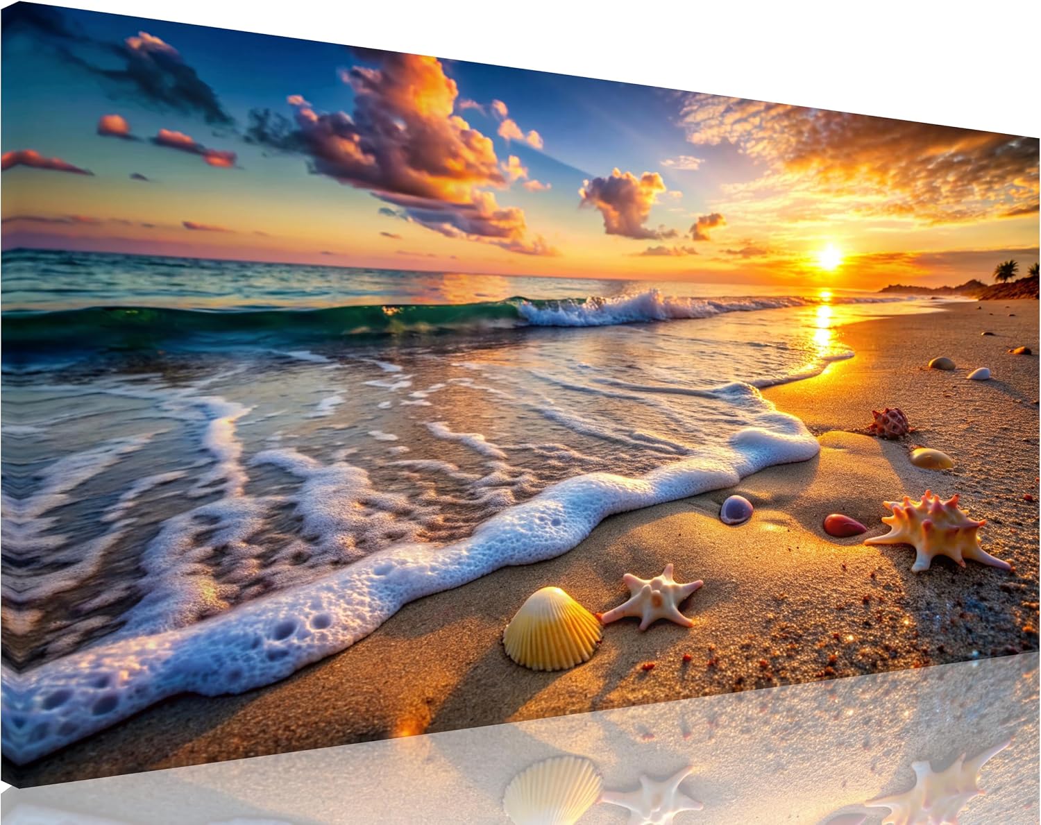 TutuBeer 3 Panel Beach Canvas Wall Art for Home Decor Blue Sea Sunset White Beach Painting the Picture Print on Canvas Seascape the Pictures for Home Decor Decoration,Ready to Hang