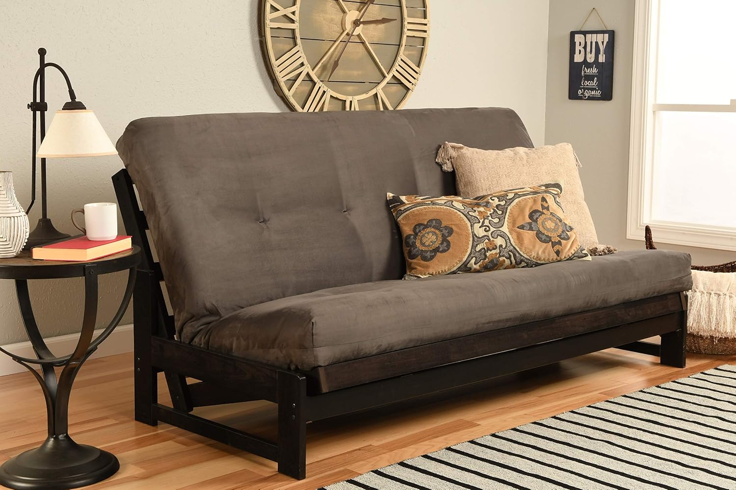 Kodiak Furniture Aspen Futon Set with Reclaim Mocha Finish, Suede Black