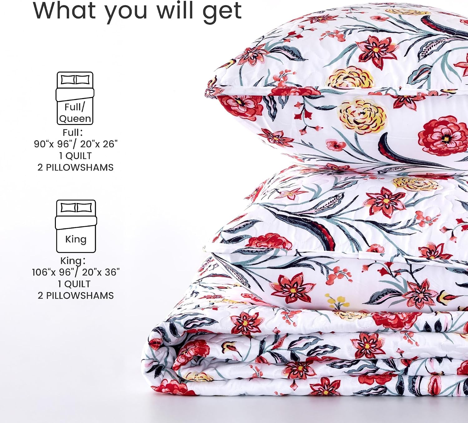 SLEEP ZONE 3-Piece Printed Quilt Set - Full/Queen Size - Lightweight Reversible Bedding Coverlet Set for All Season (Classic Paisley Pattern)