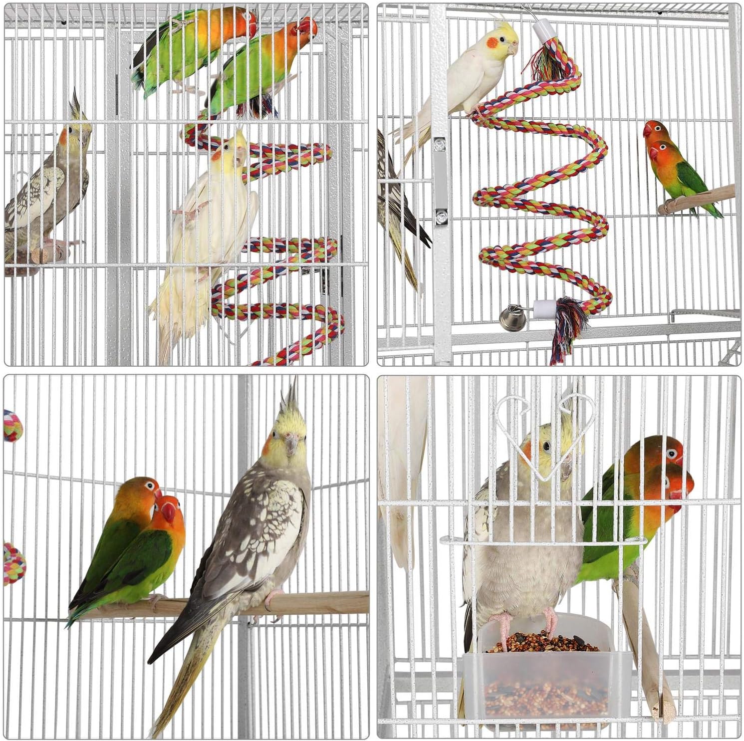 Yaheetech 69" Large Bird Cage for Parakeets, Budgies, 3-Tier Flight Cage | Detachable Rolling Stand, Easy Cleaning Slide-out Tray, Multi-door Access, 0.4'' Bar Spacing, Free Accessories