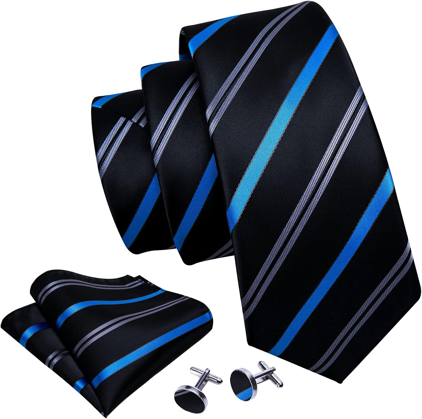 Barry.Wang Plaid Ties for Men Silk Necktie Handkerchief Cuff Links Set