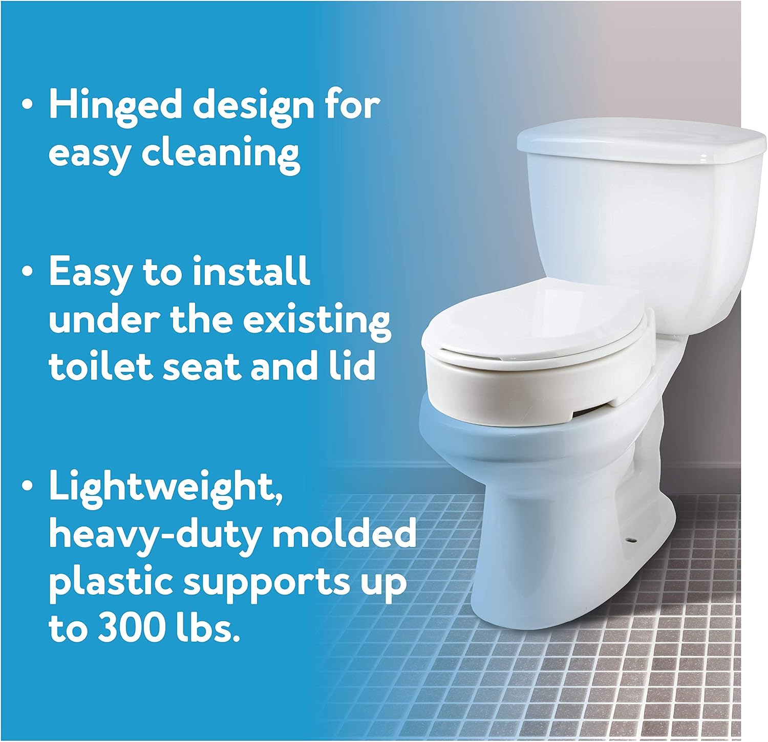 Carex Hinged Round Raised Toilet Seat Riser, Adds 3.5 Inches of Height, 300 lbs Capacity, Elevating and Raising Seat for Elderly and Handicap, Universal, Slip-Resistant, White.