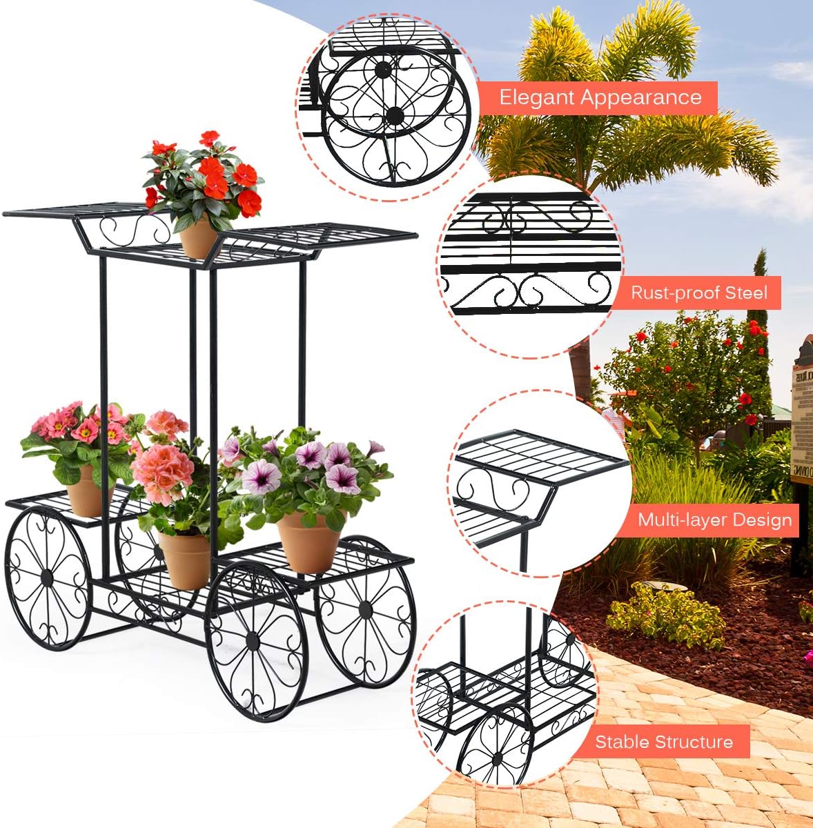 GIANTEX 6-Tier Plant Stand Indoor Flower Pot Holder, Metal Display Shelf