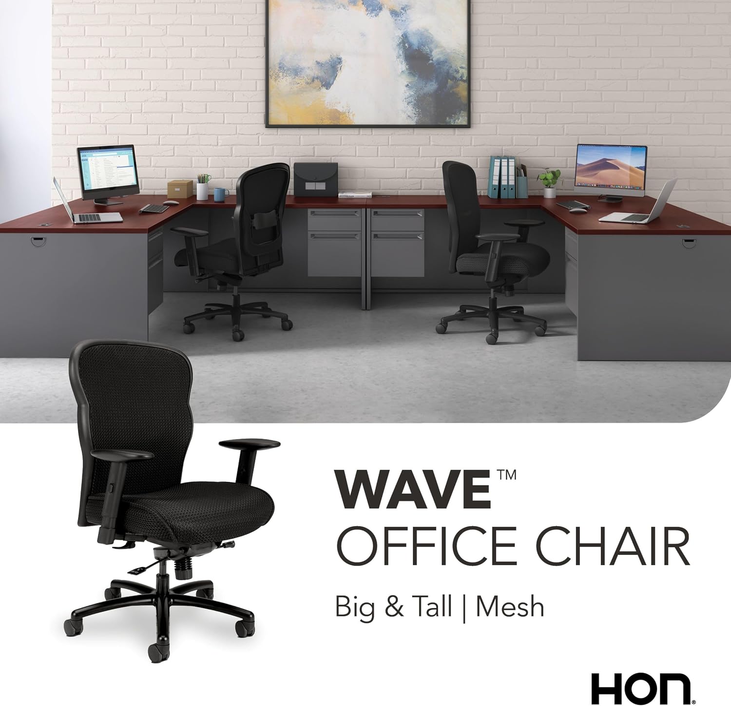 HON Wave Ergonomic Office Chair, Lumbar Support, Desk Chair, Black | High back ergonomic office desk chair with lumbar support, adjustable arms, office decor, advanced tilt for comfort