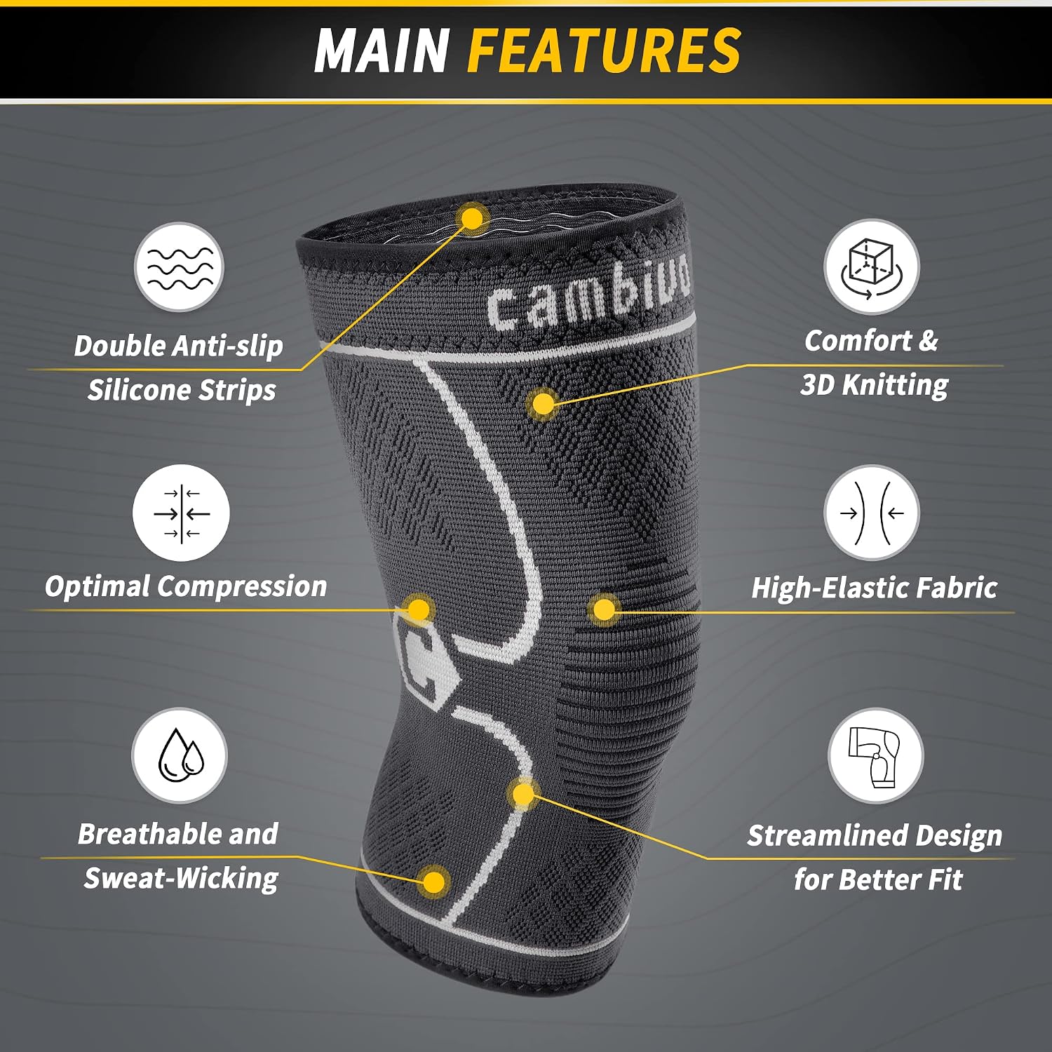 CAMBIVO 2 Pack Knee Braces for Women & Men, Knee Compression Sleeves for Knee Pain Relief, Knee Support with Non-Slip Silicone, Breathable, for Running, Workout, Weightlifting & Daily Use, Arthritis Support (Black, Medium)