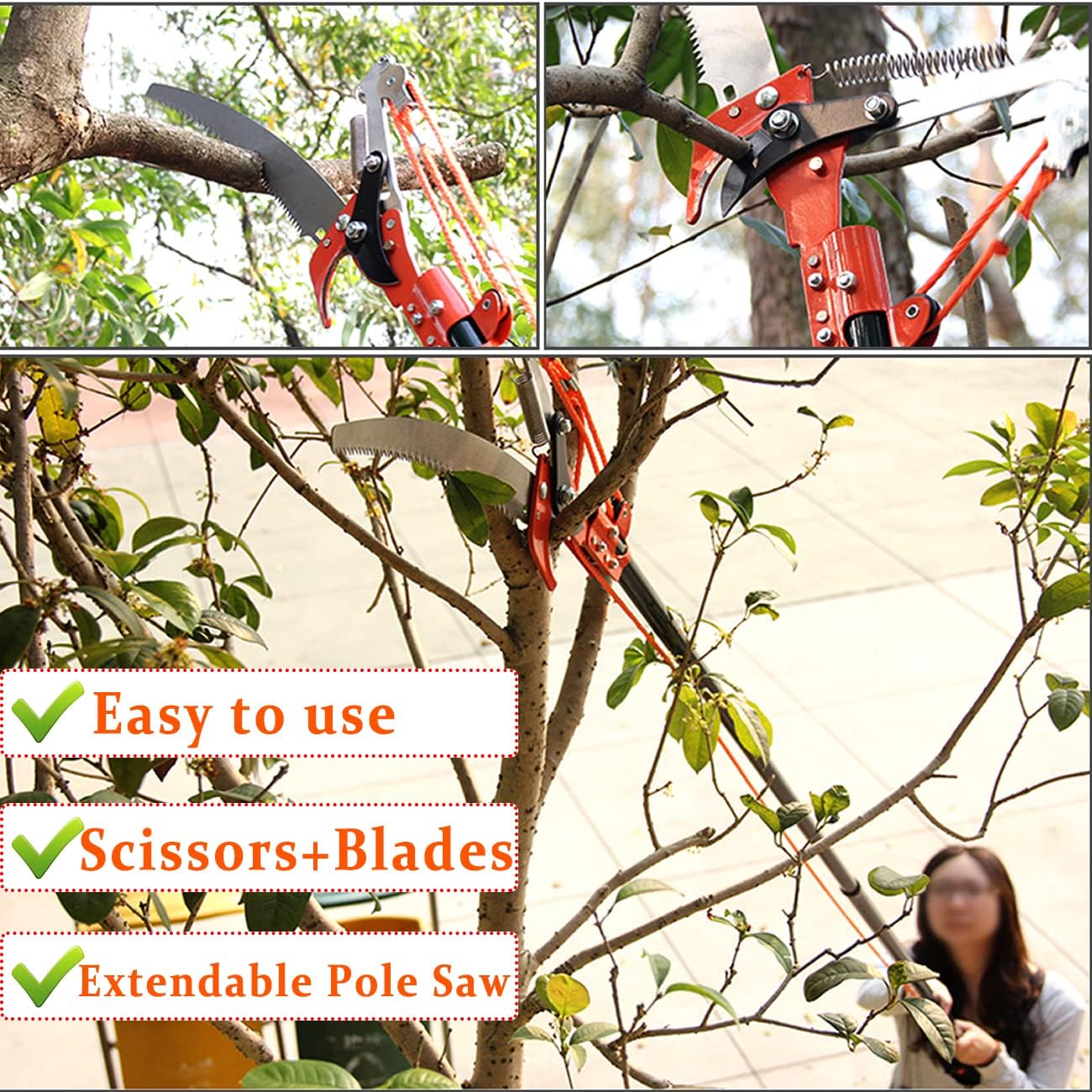 Manual Pole Saw Attachment & Rope Pole Pruner Head, Pole Not Included