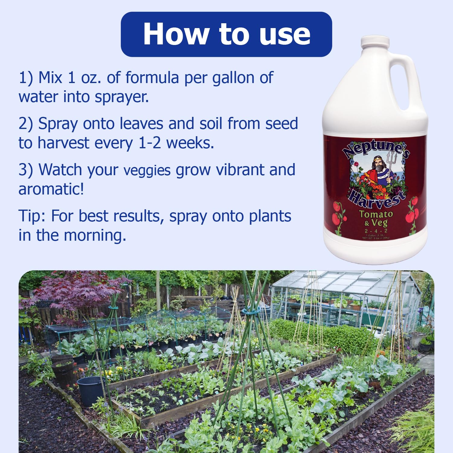 Neptune’s Harvest Organic Tomato & Vegetable Plant Fertilizer (2-4-2) - Liquid Plant Food w/Fresh Fish, Seaweed, Molasses, Yucca Extract, & Humic Acids - for Vegetable Garden (Gallon)