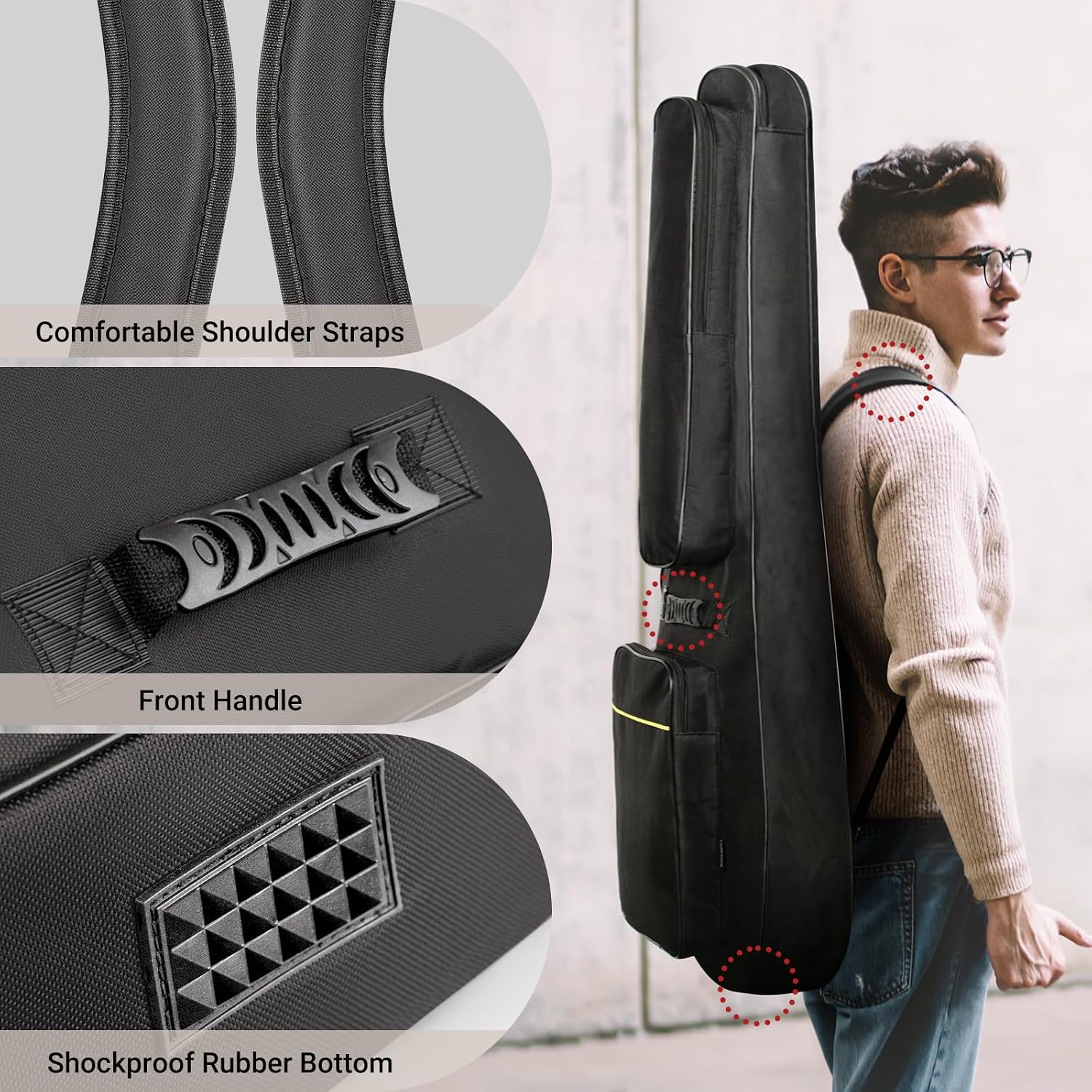 CAHAYA Acoustic Guitar Case Soft Padded Gig Bag Water-Resistant 41 in | 0.3 In Thick Soft Padded Guitar Backpack with Back Handle Loop & Large Top