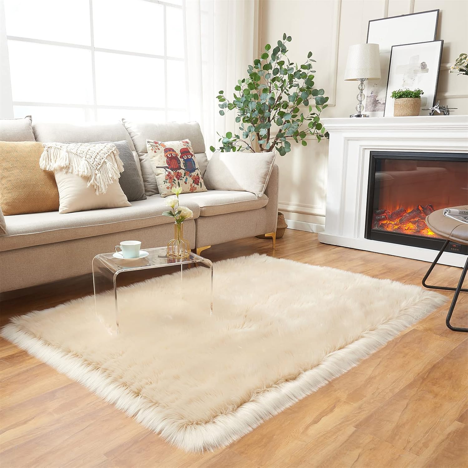 EasyJoy Ultra Soft Fluffy Shaggy Area Rug Faux Fur Rug Chair Cover Seat Pad Fuzzy Area Rug for Bedroom Floor Sofa Living Room (2 x 6 ft Sheepskin
