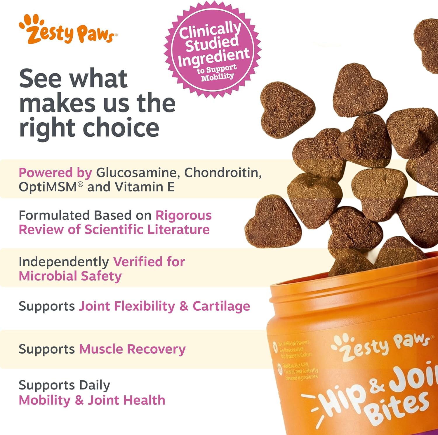 Zesty Paws Hip and Joint Supplement for Dogs - Glucosamine with Chondroitin, MSM, Vitamins C and E Dog Joint Relief - Mobility Bites Duck – 90 Count