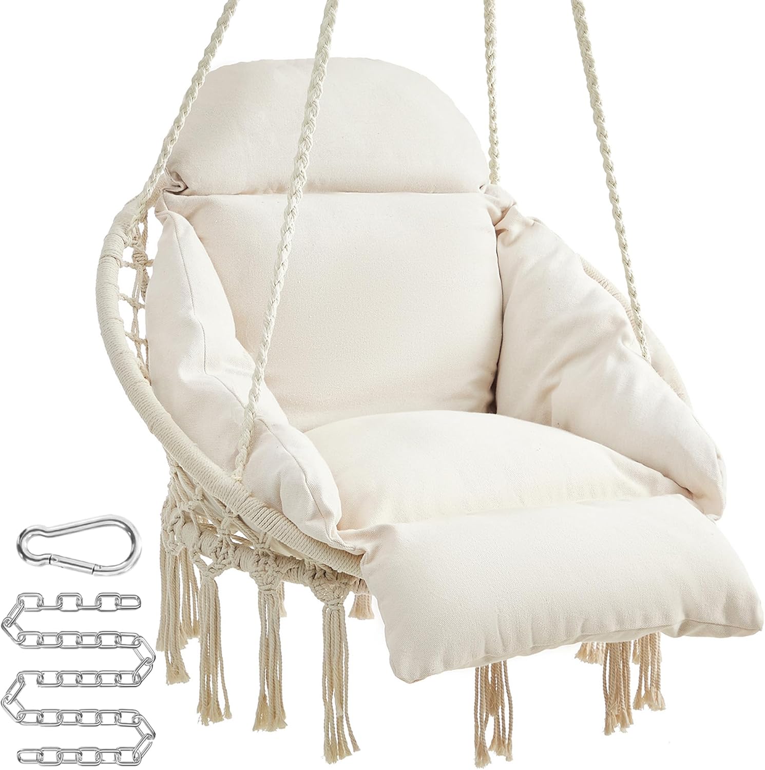 SONGMICS Hanging Chair, Boho Swing Chair with Large, Thick Cushion