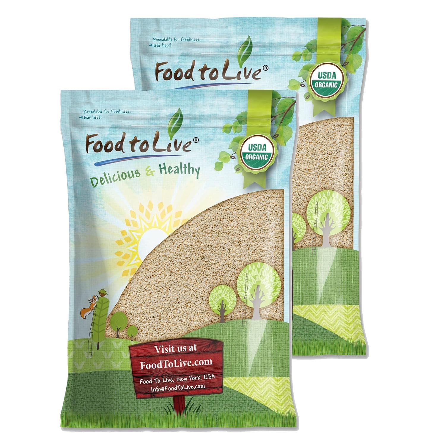 Food to Live Organic Hulled Sesame Seeds, 2 Pounds – Whole Raw White Sesame Seeds, Non-GMO, Kosher, Vegan, Unroasted, Bulk. High in Iron, and Calcium. Perfect for Tahini Paste, Stir-fries, and Salads.