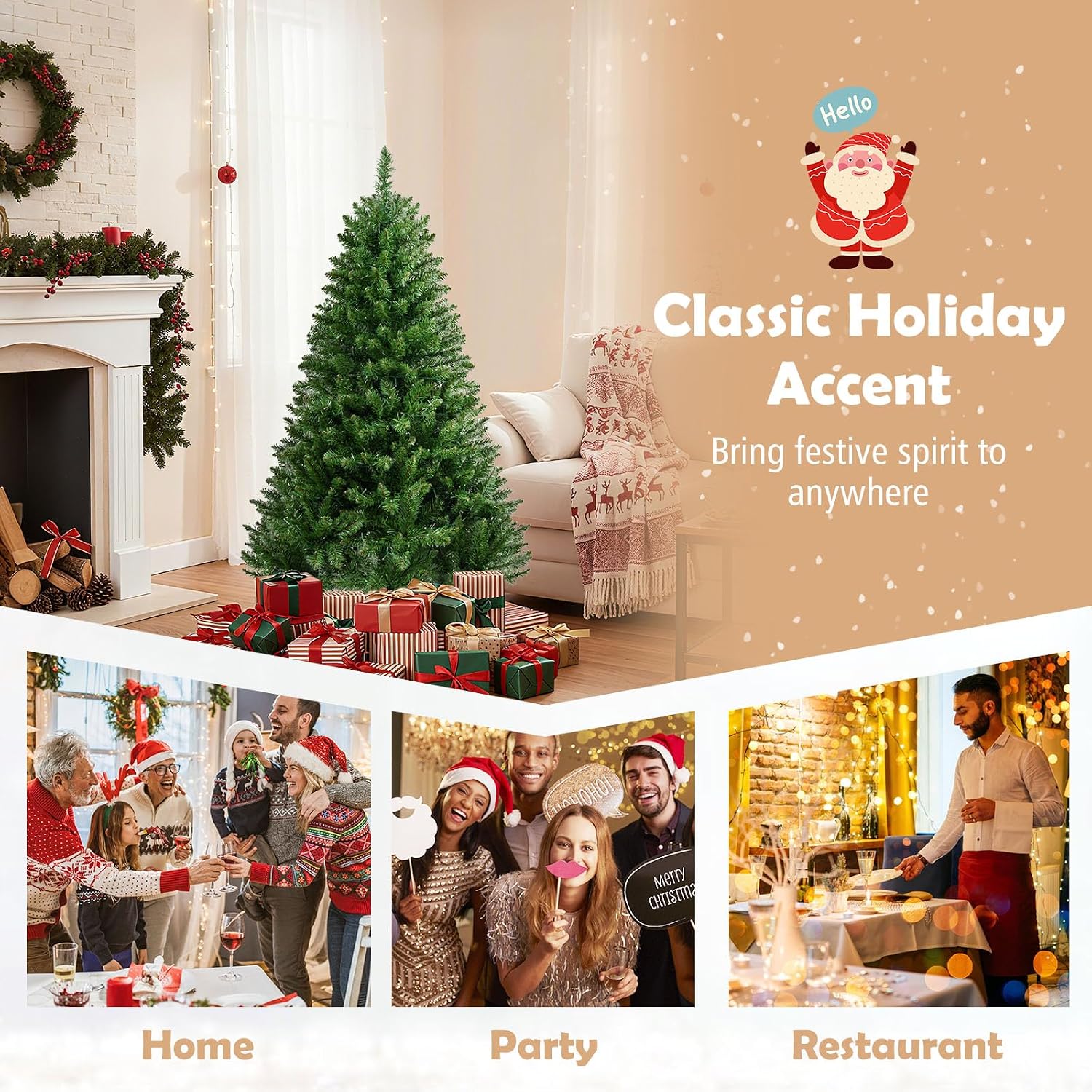 Goplus 7.5ft Pre-Lit Artificial Christmas Tree, Premium PVC Snow Flocked Hinged Pine Tree with Metal Stand and LED Lights
