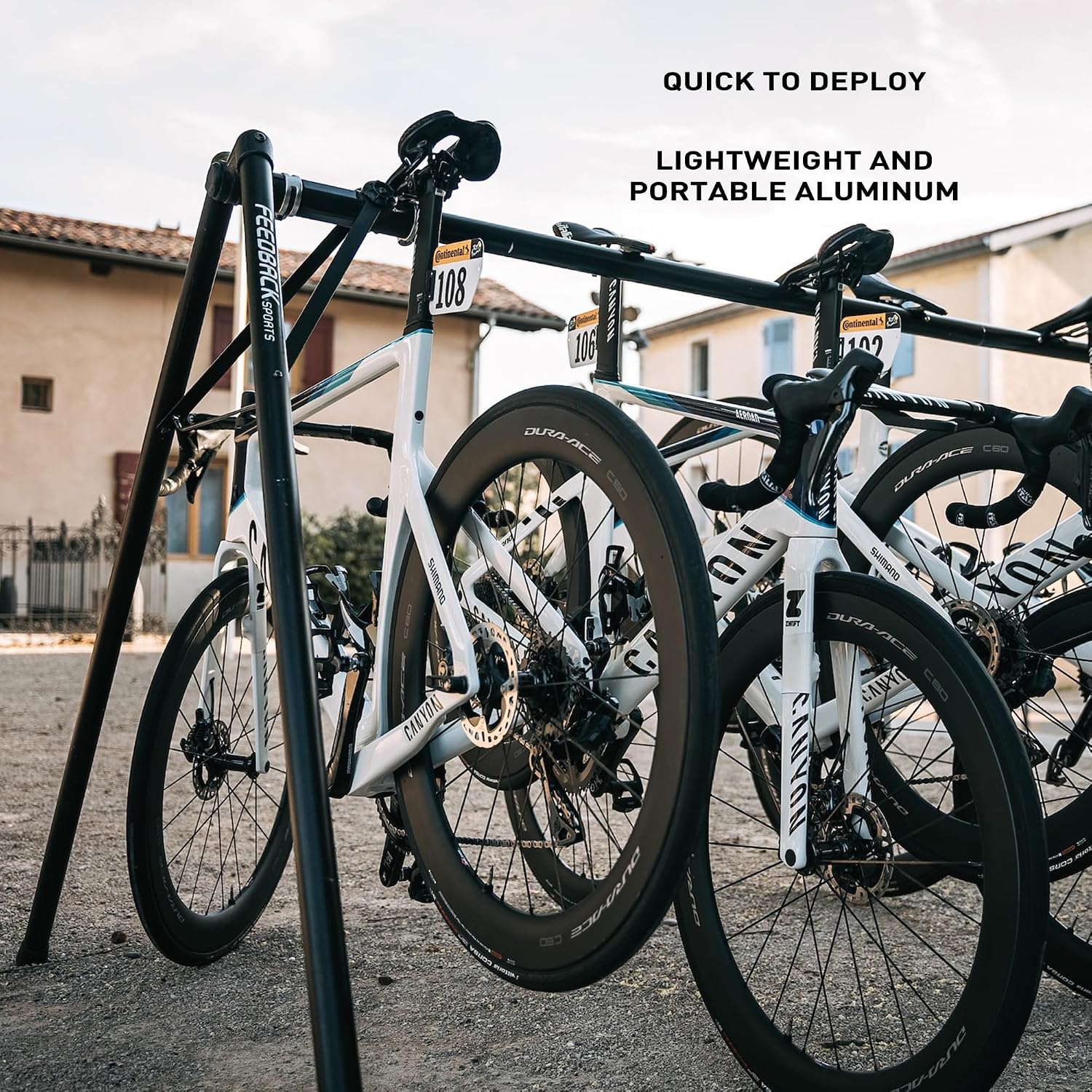 Feedback Sports A-Frame Portable Bike Storage Rack with Travel Bag, Black | Hangs up to 8 bikes for events and team pits