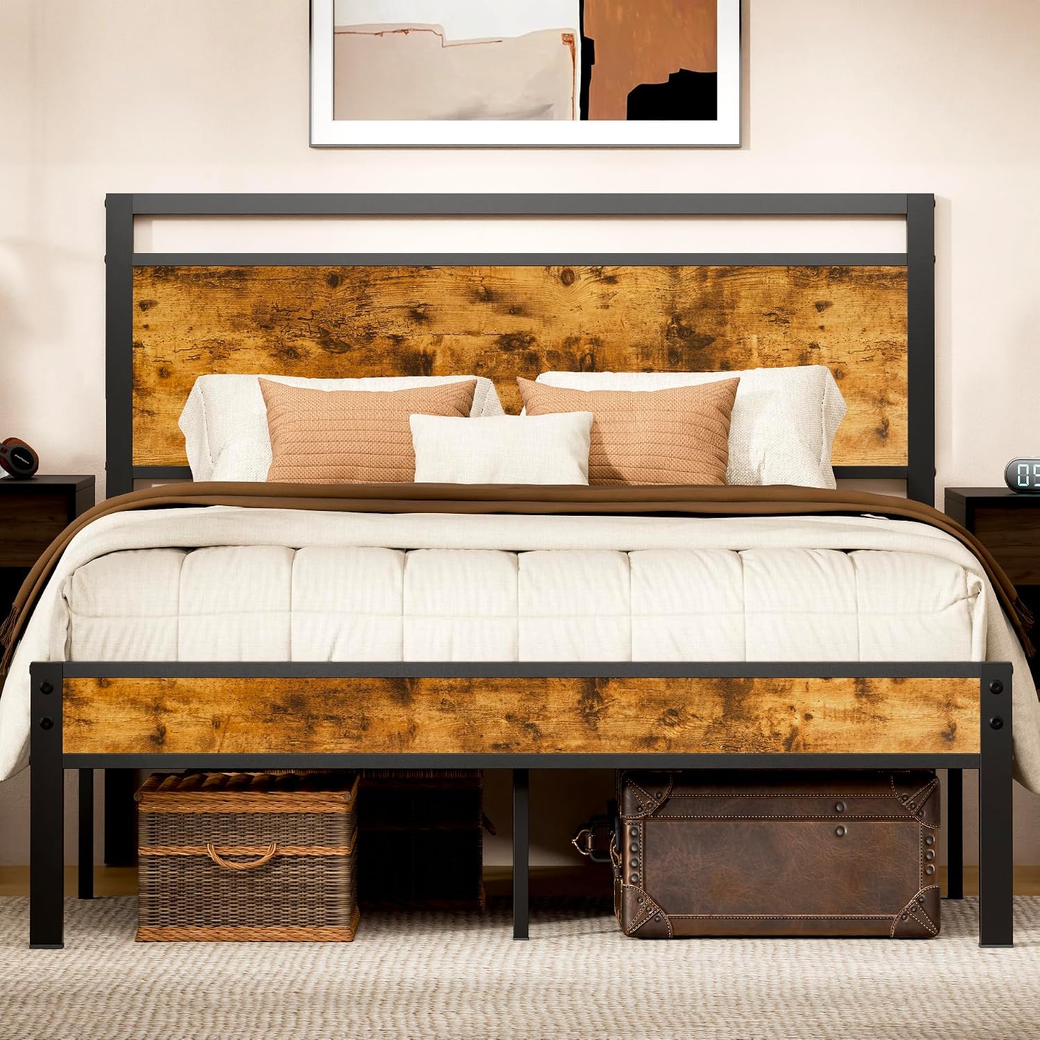 Z-hom Easy Assembly Queen Bed Frame & Headboard Footboard,Underbed Storage | Sturdy Metal Structure,Silent Anti-Slip Support,Under Bed Storage Space,No Box Spring Needed,Modern Bedroom Furniture