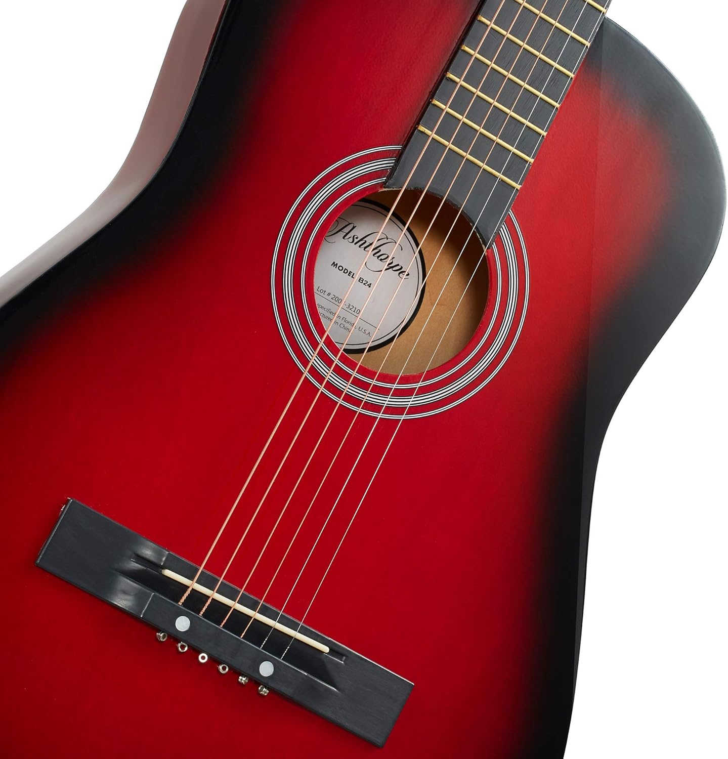 Ashthorpe 38-inch Beginner Acoustic Guitar (Red), Starter Kit with Gig Bag, Extra Strings, Strap, Picks, and Lessons