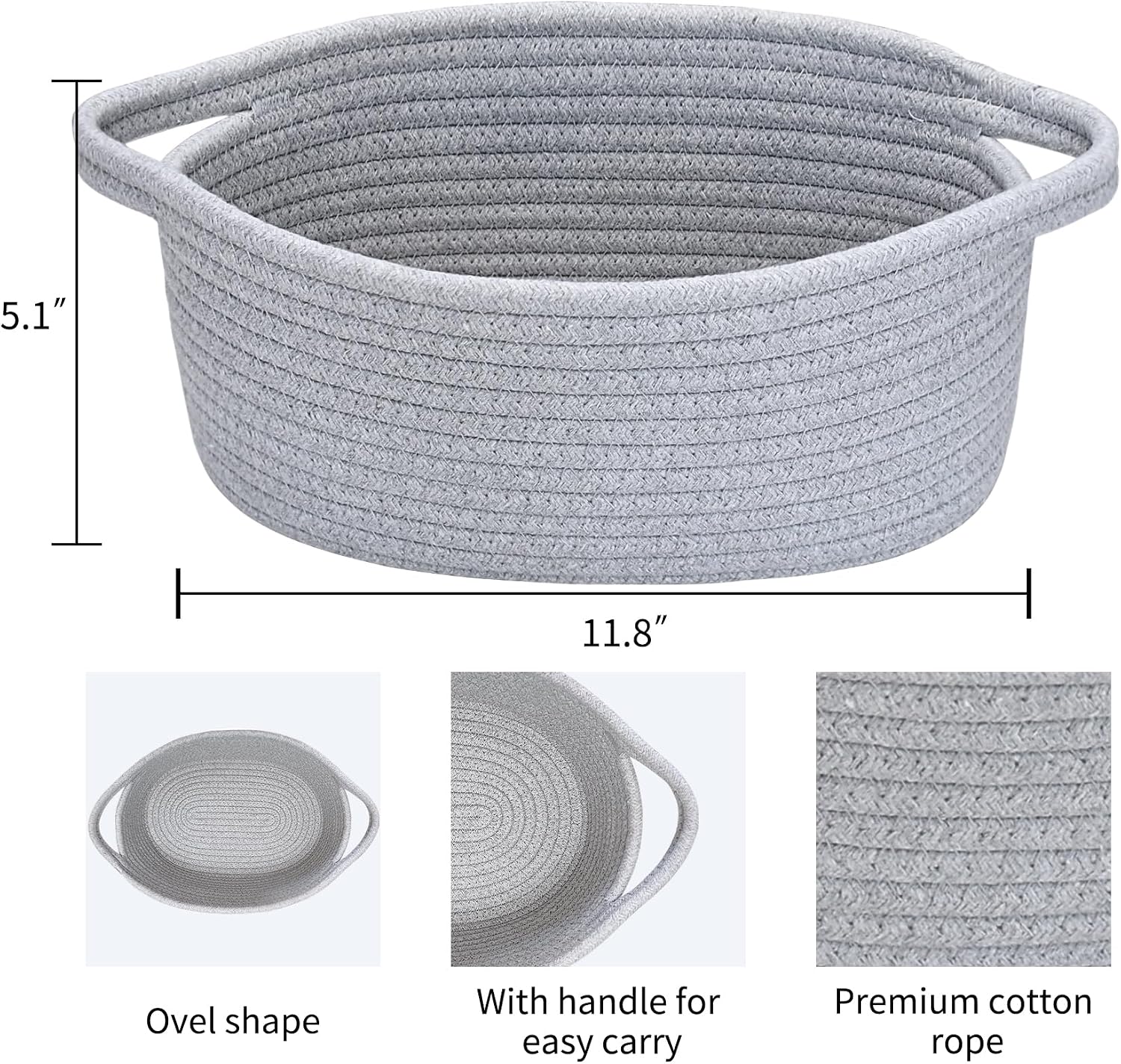 ABenkle Small Basket with Handles, Boho Decorative Rope Woven Dog Cat Toy Storage Bin Shelf Storage Organizer, Easter Christmas Gift Basket, 12"x8"x5"